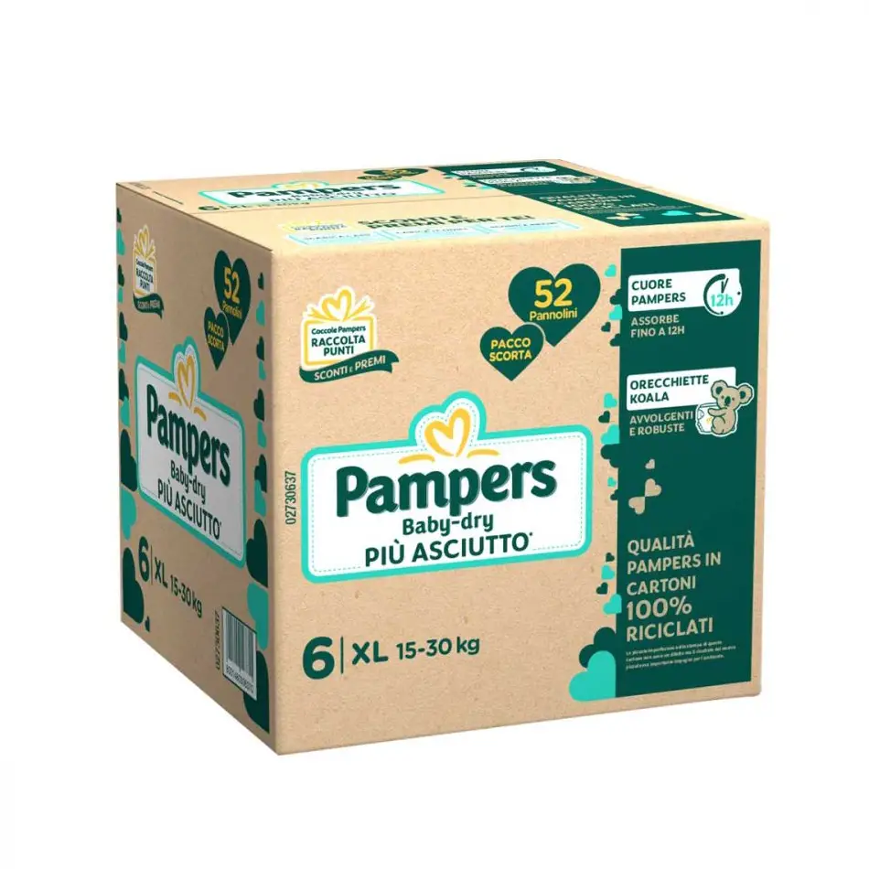 Pannolini Pampers Baby-Dry Pacco Scorta - Taglia 6 (15-30 Kg) - 52 Pezzi - pannolini e salviettine