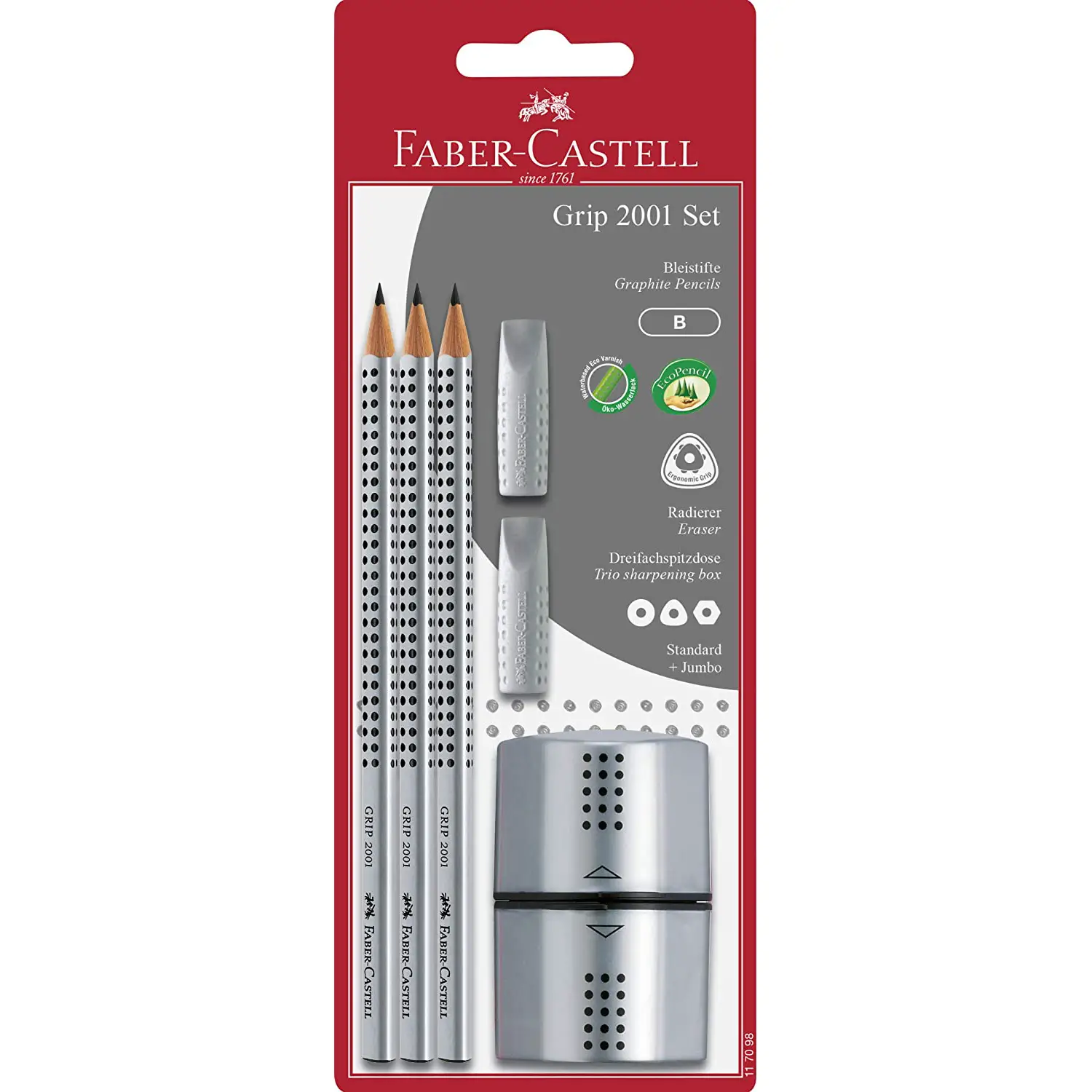 Set Grip 2001 – Tre Matite Gradazione B con Accessori Inclusi - Matite Temperini Gomme