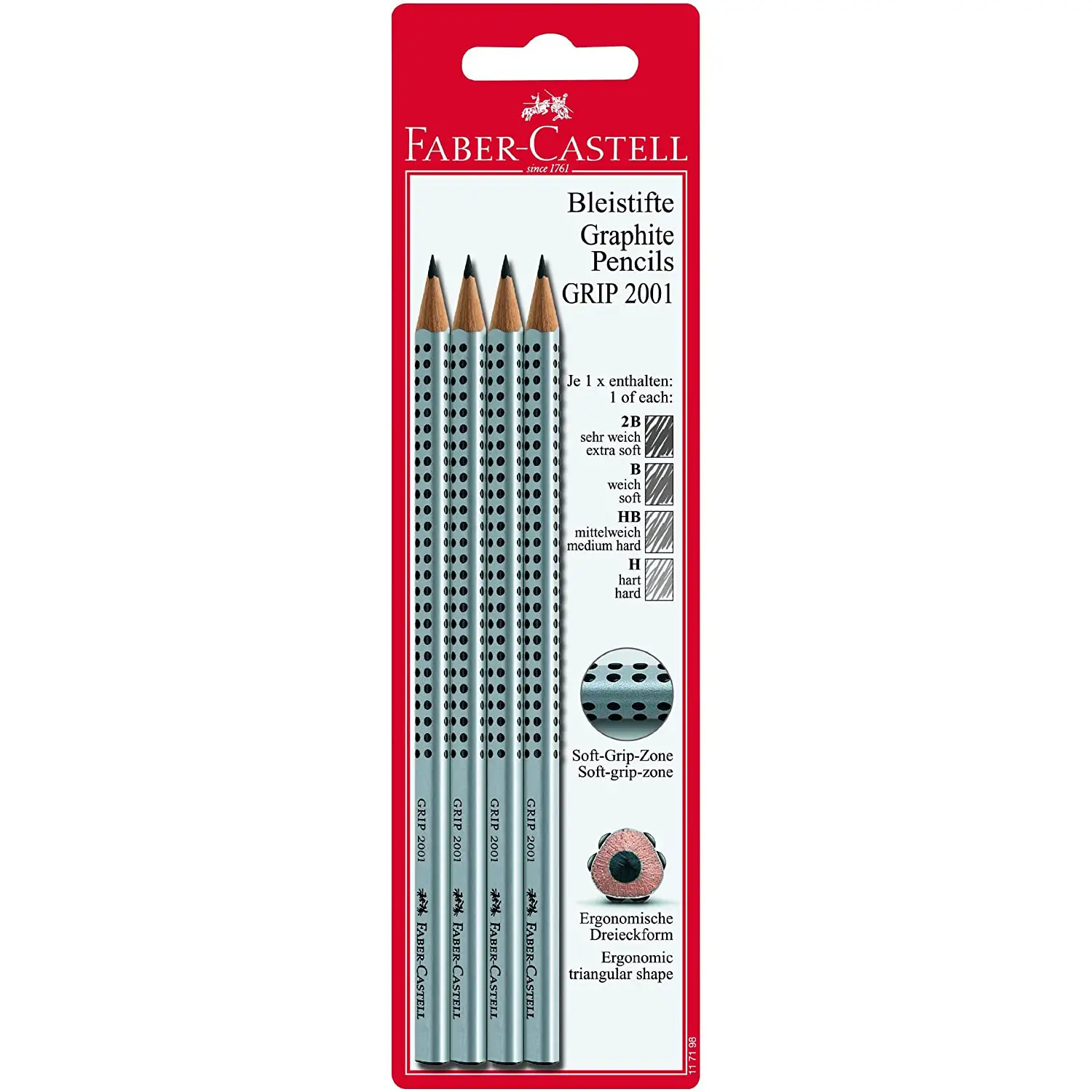 Set 2 Matite Grip 2001 Faber-Castell – H, HB, B, B2 - Matite Temperini Gomme