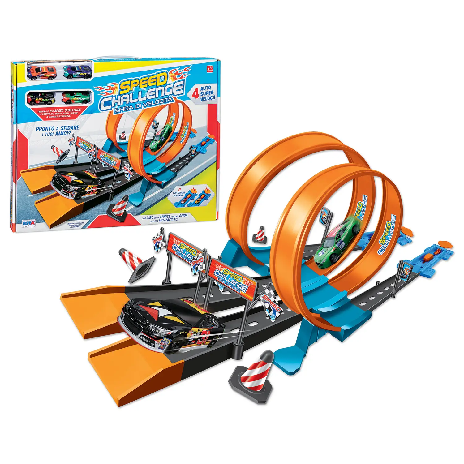 Pista Lancio 2 Corsie Speed Challenge con 4 Auto - play set