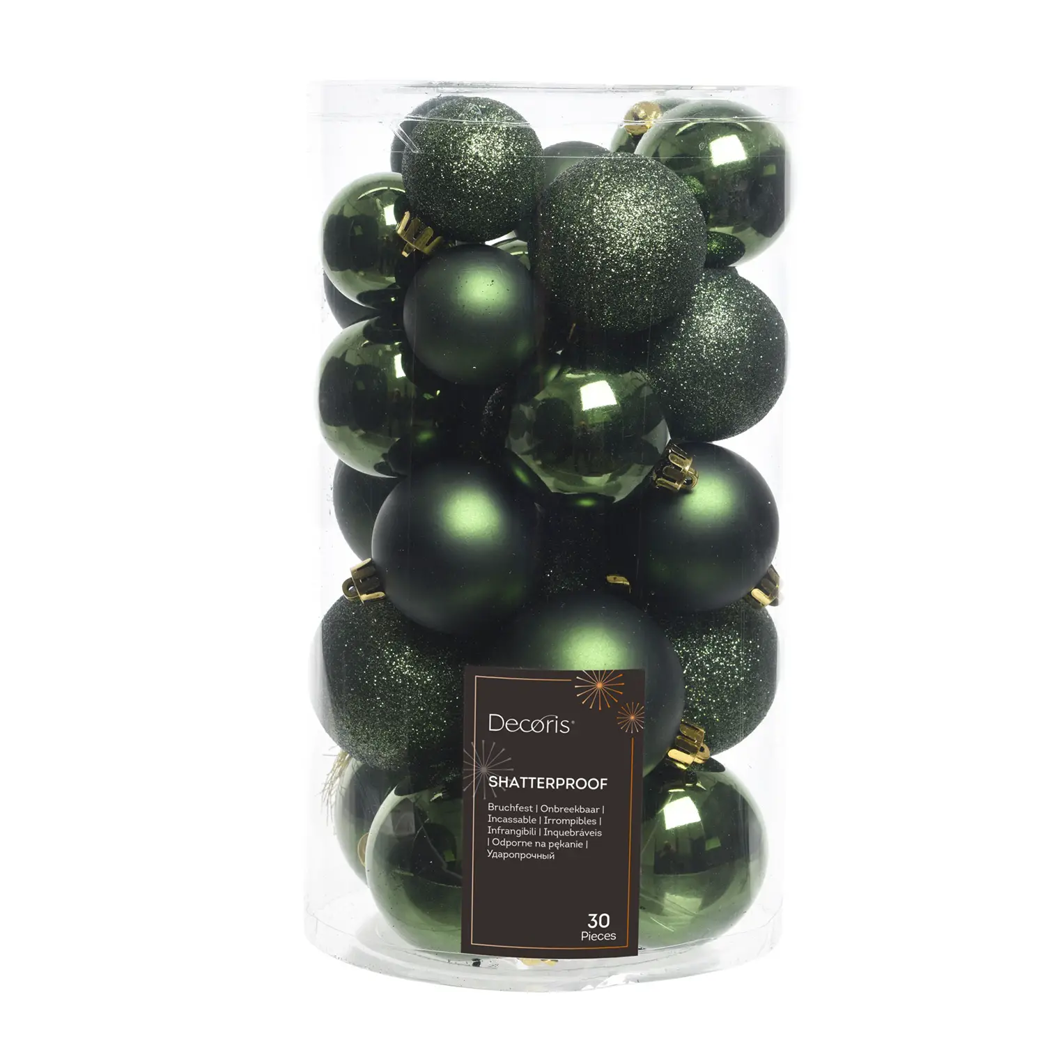 Decoris Set 30 Palline Natale Verde Pino 4-5-6 cm - addobbi albero