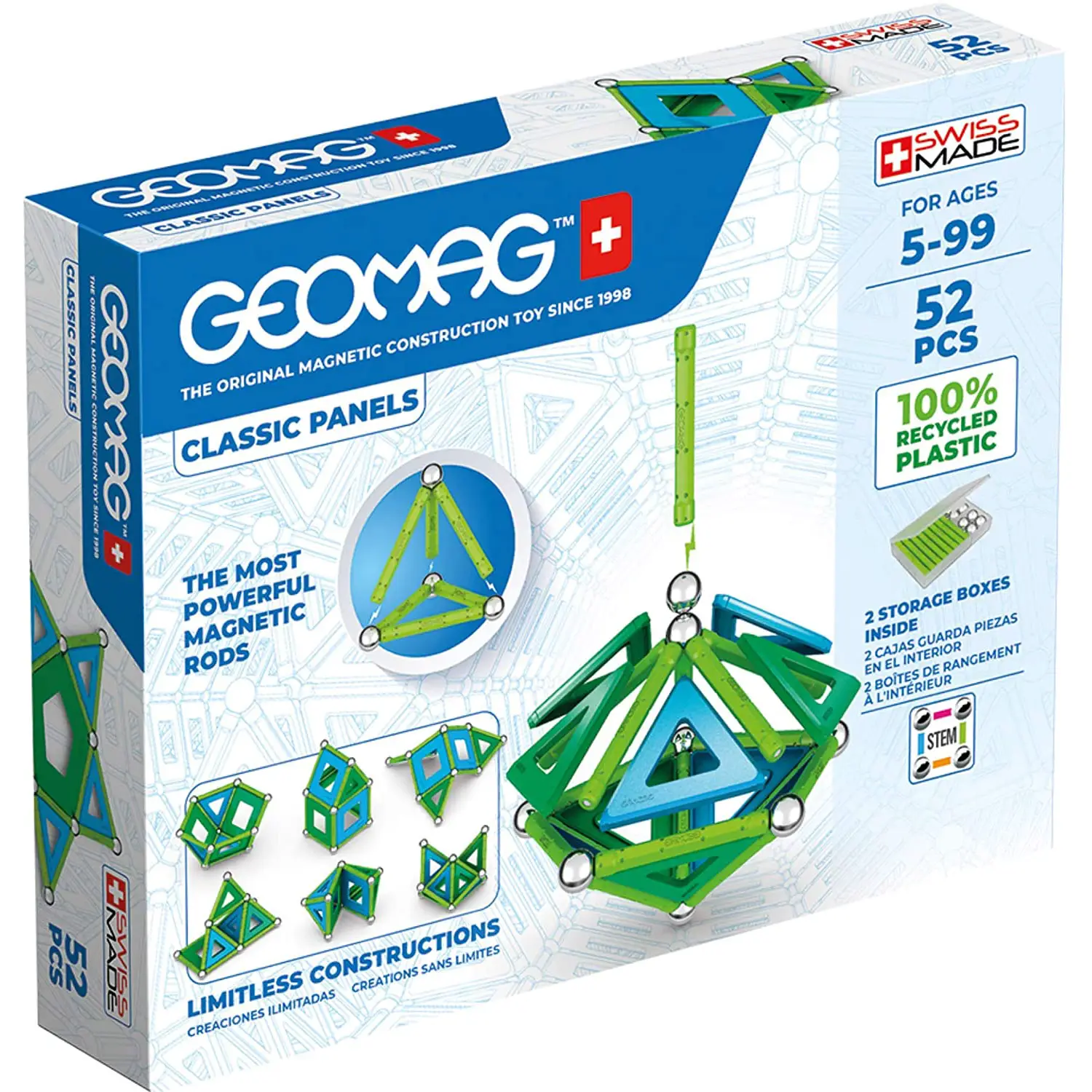 Geomag Classic Panels Green Line 52 Pezzi – Costruzioni Magnetiche Ecologiche e STEM - Costruzioni tecniche