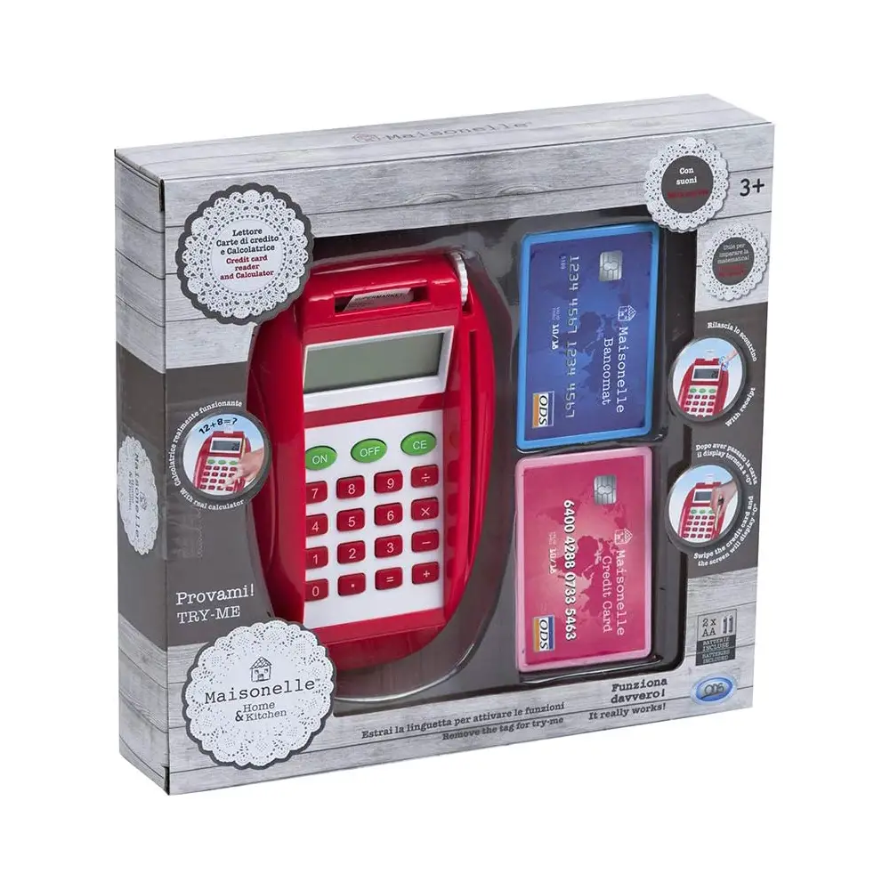 Maisonelle Lettore Carte di Credito e Calcolatrice - Gioco Educativo - Alimenti, mercatini, stoviglie