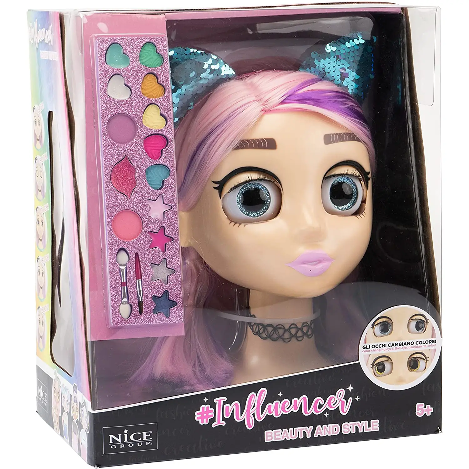 Influencer Make Up Doll Testa da Truccare e Pettinare con Occhi Cambiacolore Nice 92049 - bellezza e accessori