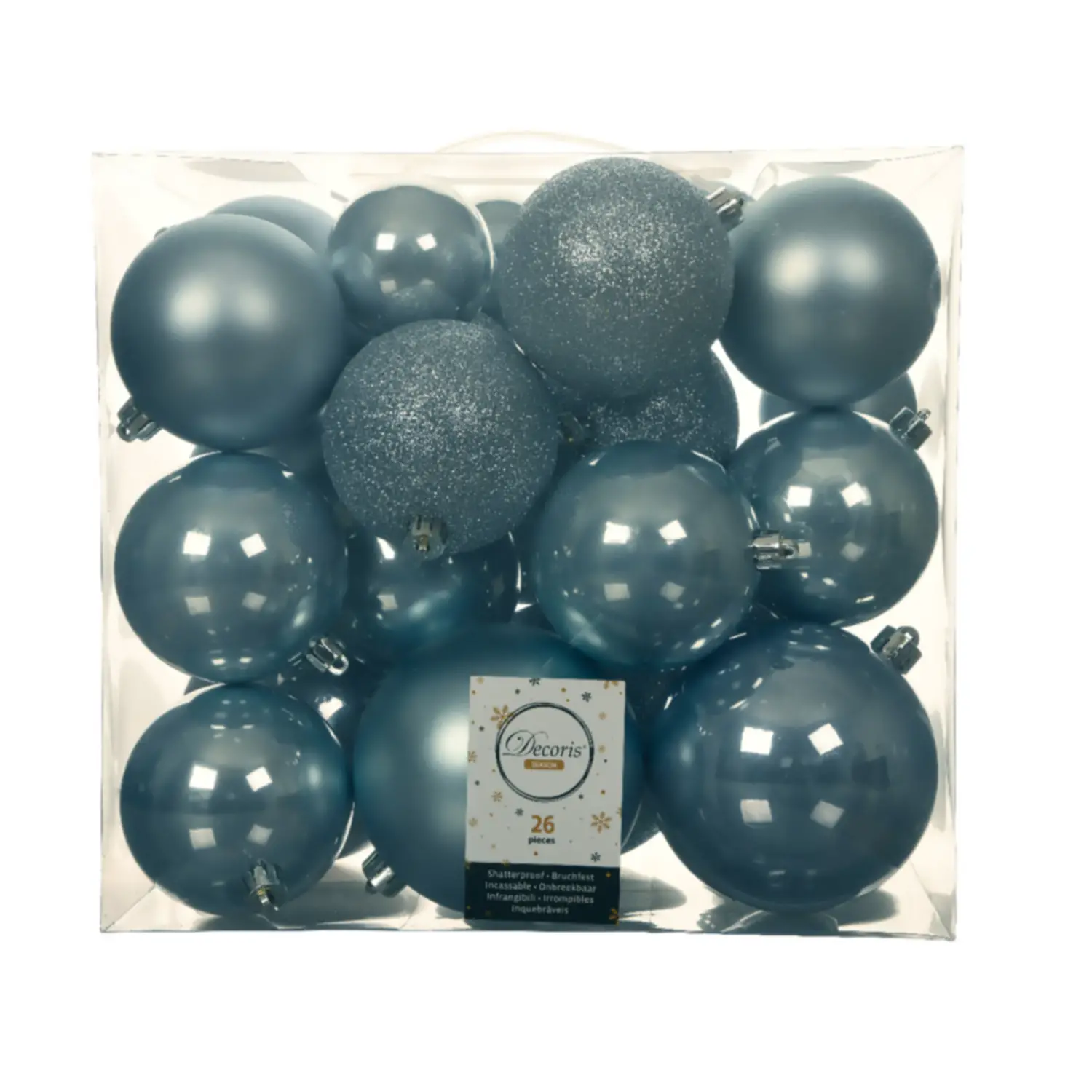 Box 26 Sfere di Natale - Diametro 6, 8 e 10 cm - Misty Blue - addobbi albero
