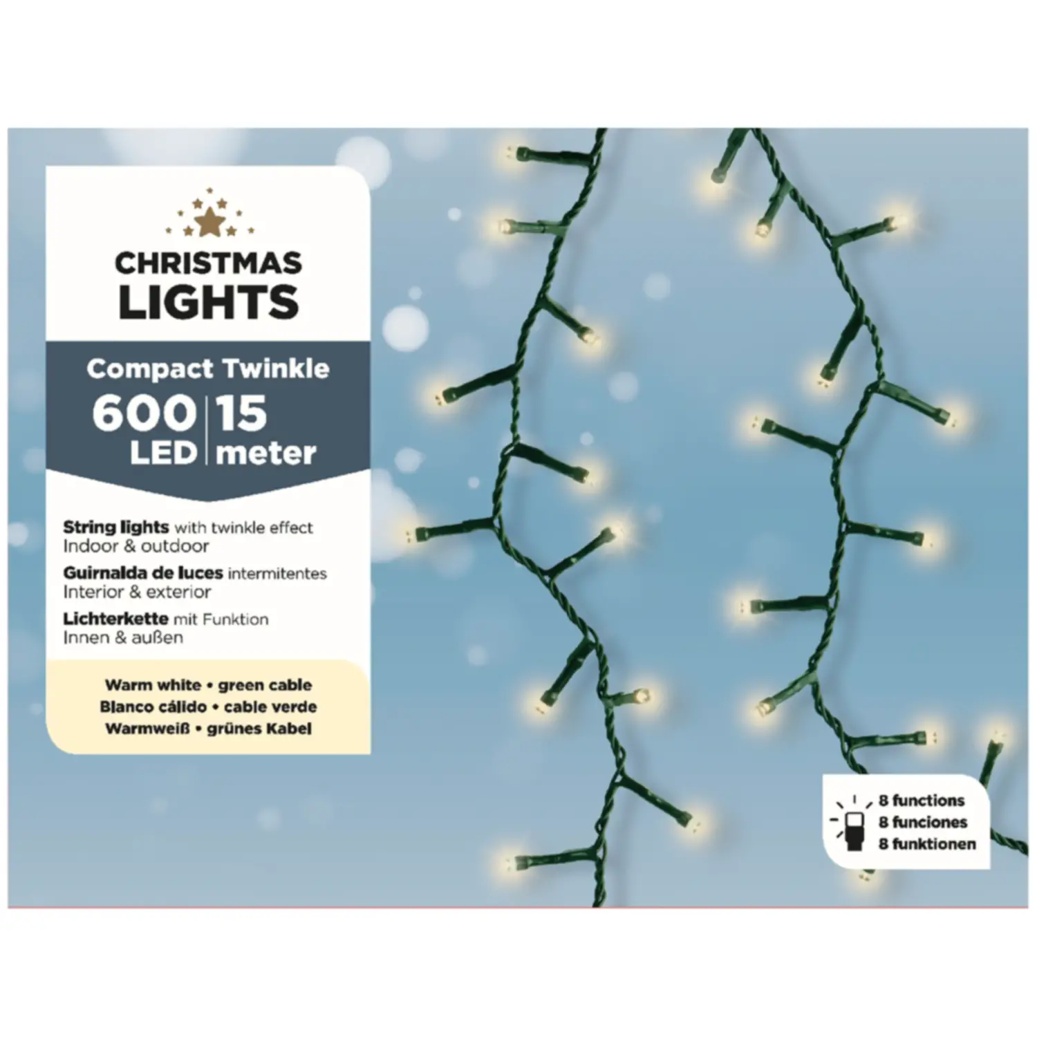 Luci di Natale Lumineo Compact Twinkle - 600 Led Bianco Caldo - Filo Verde da 15 metri - luci