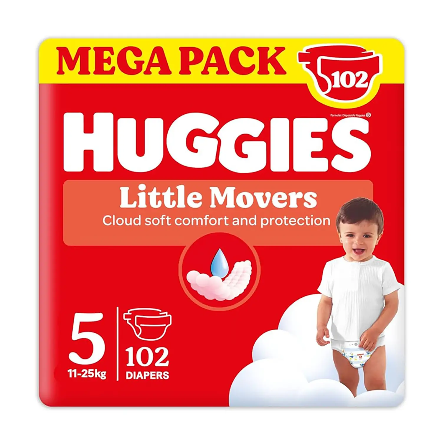 Pannolini Huggies Little Movers Megapack - Taglia 5 - 11-25 Kg - 102 Pezzi - pannolini e salviettine