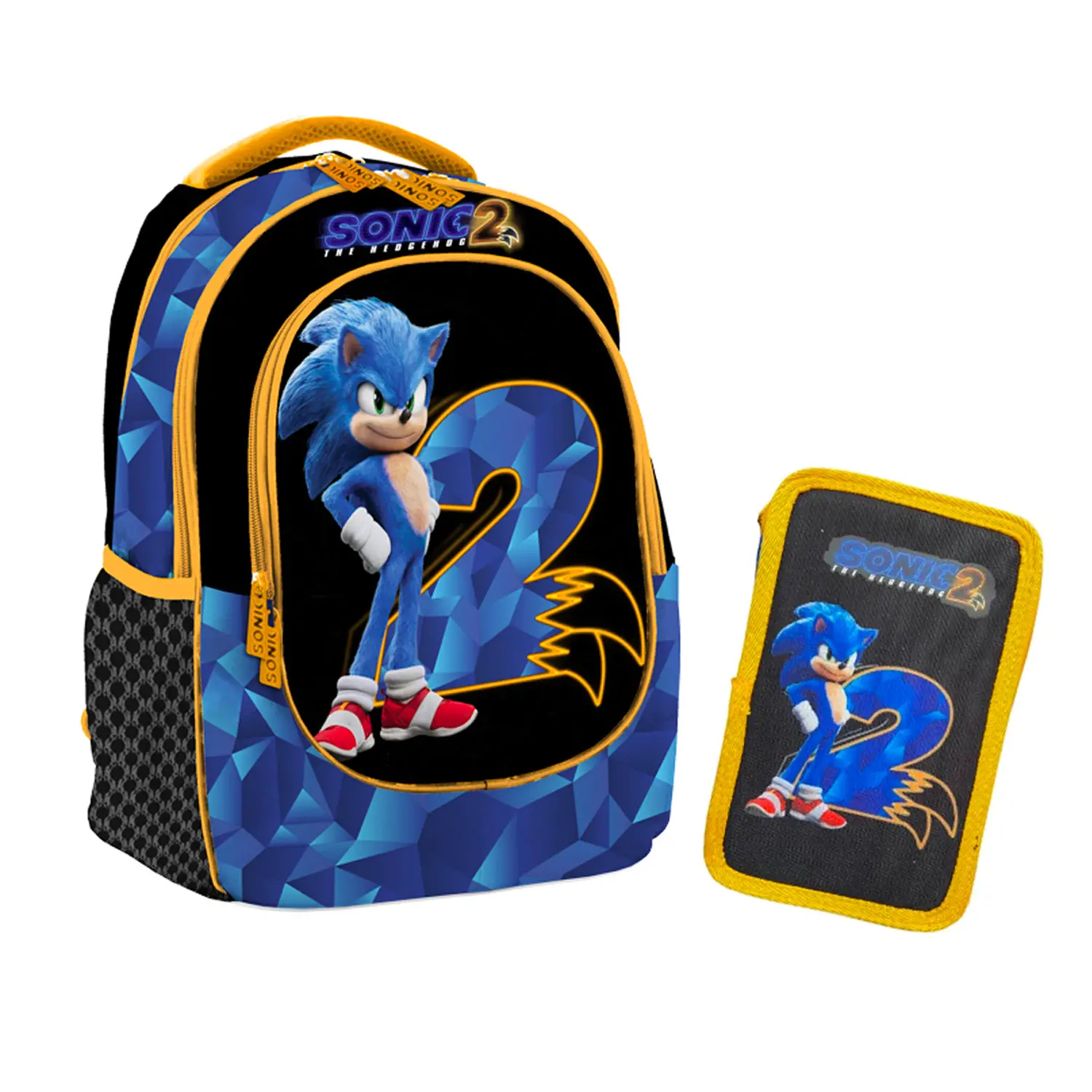 Sonic The Hedgehog Kit Zaino Ovetto E Astuccio 3 Zip - zainetti asilo