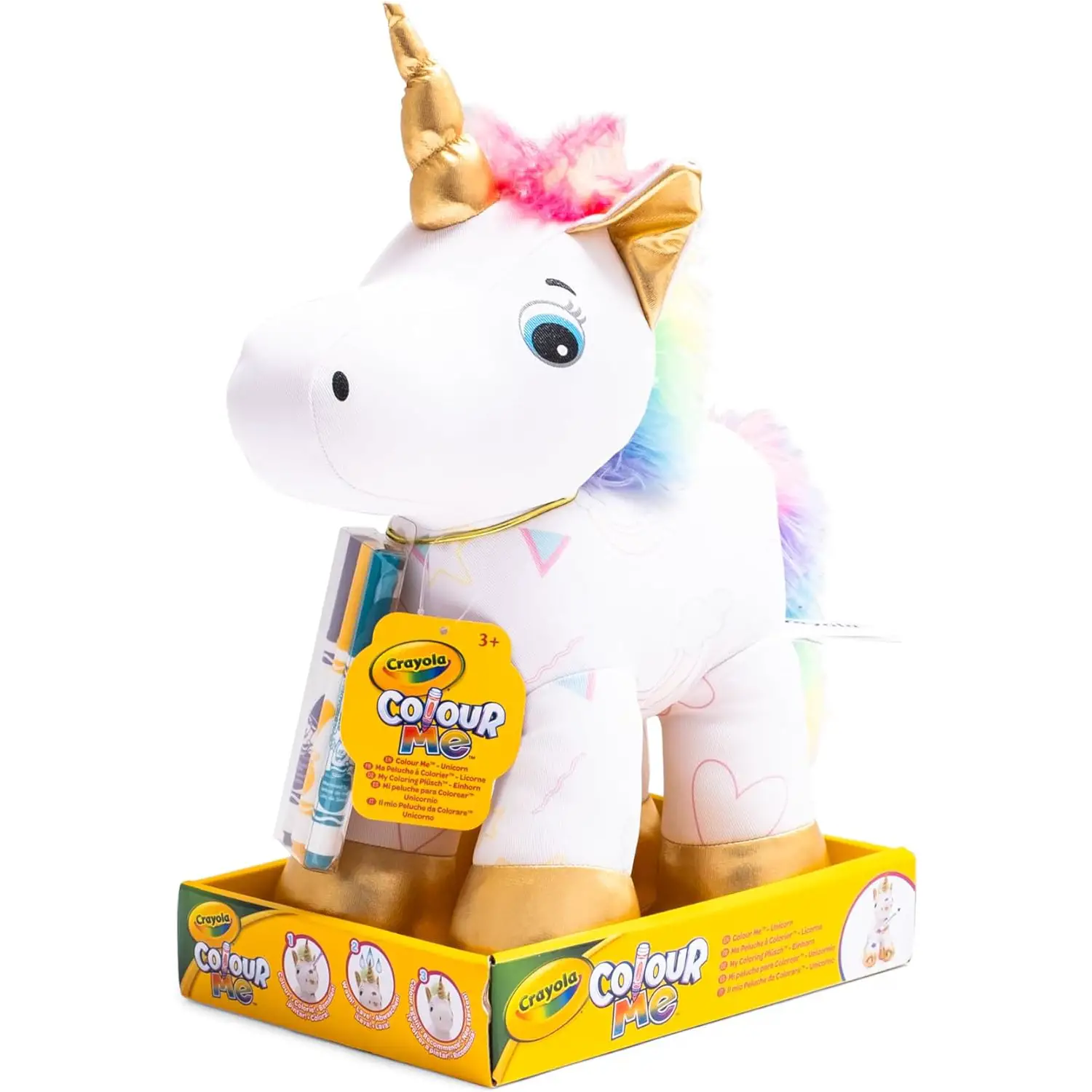Color Me Plush Unicorno, Peluche Colorabile con 3 Pennarelli - creatività