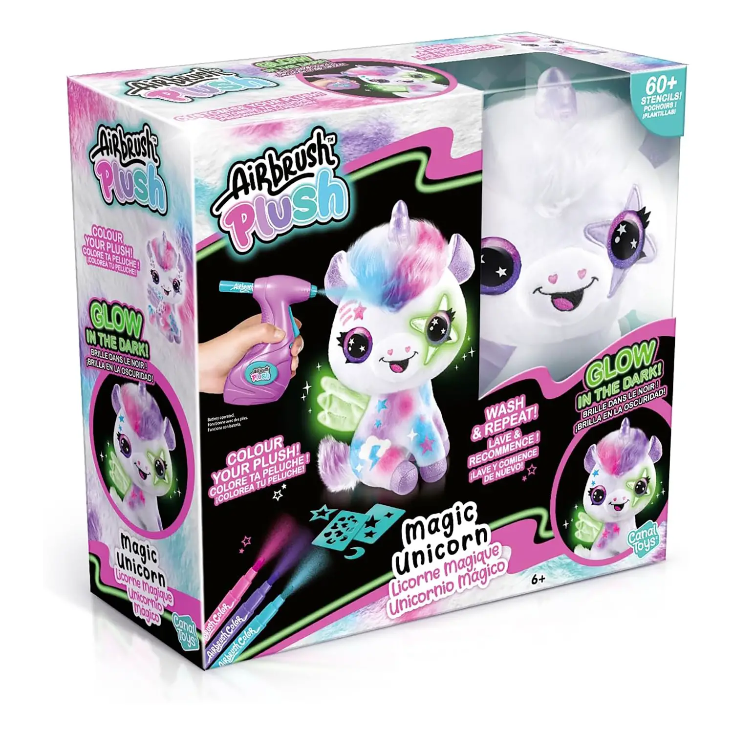 Airbrush Plush Magic Unicorn - Unicorno da colorare, brilla al buio - creatività