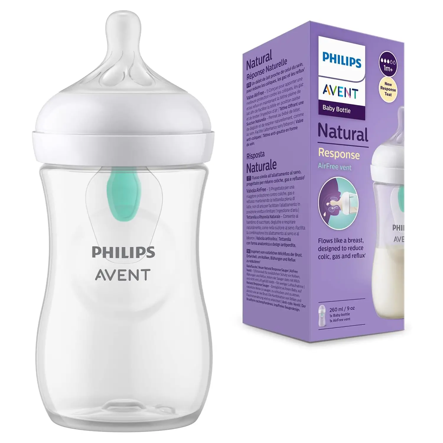 Biberon Natural 3.0 con Valvola AirFree 260 ml Trasparente - biberon e accessori
