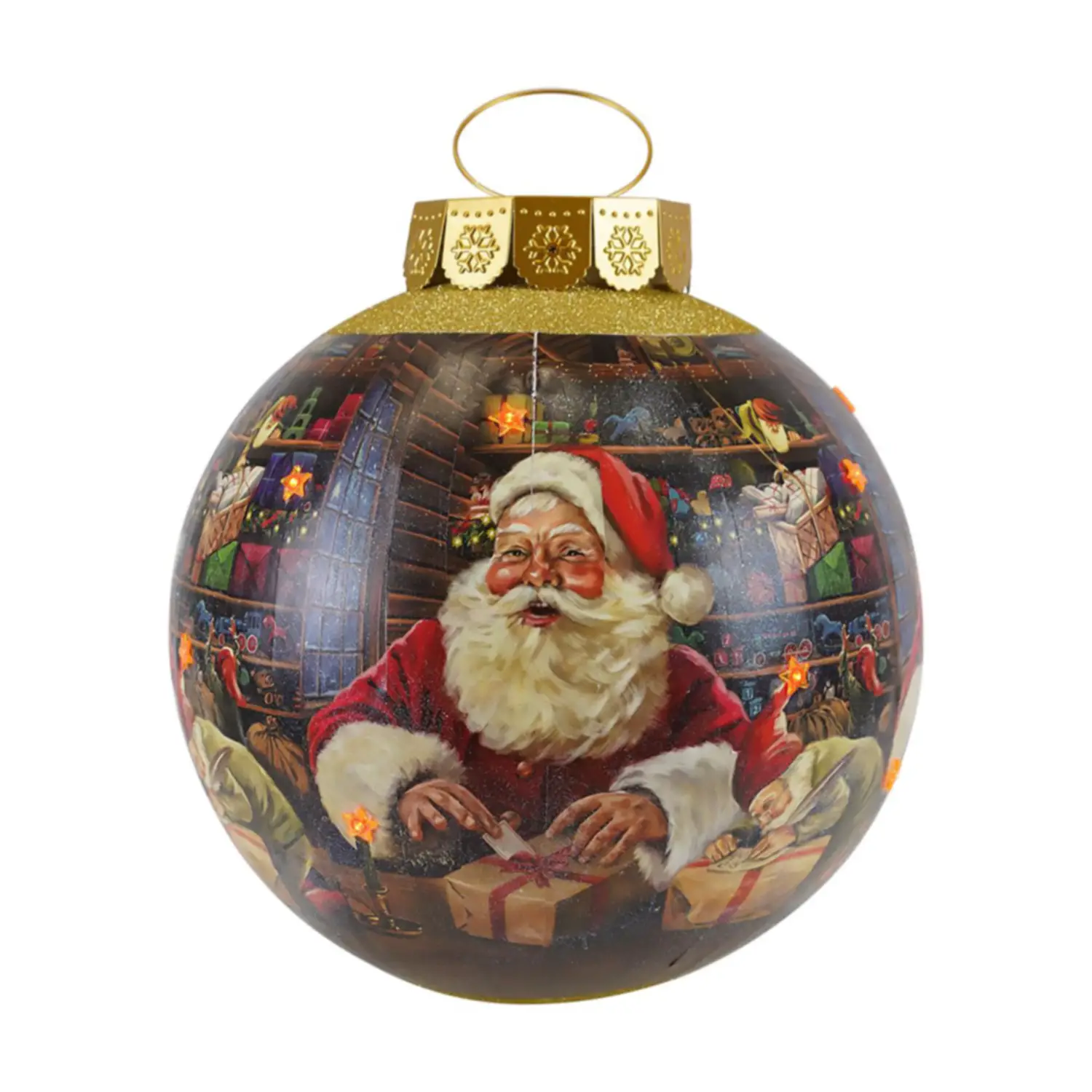 Grande Sfera Natalizia con Luci LED Oro: Tema Babbo Natale e Regali - addobbi casa