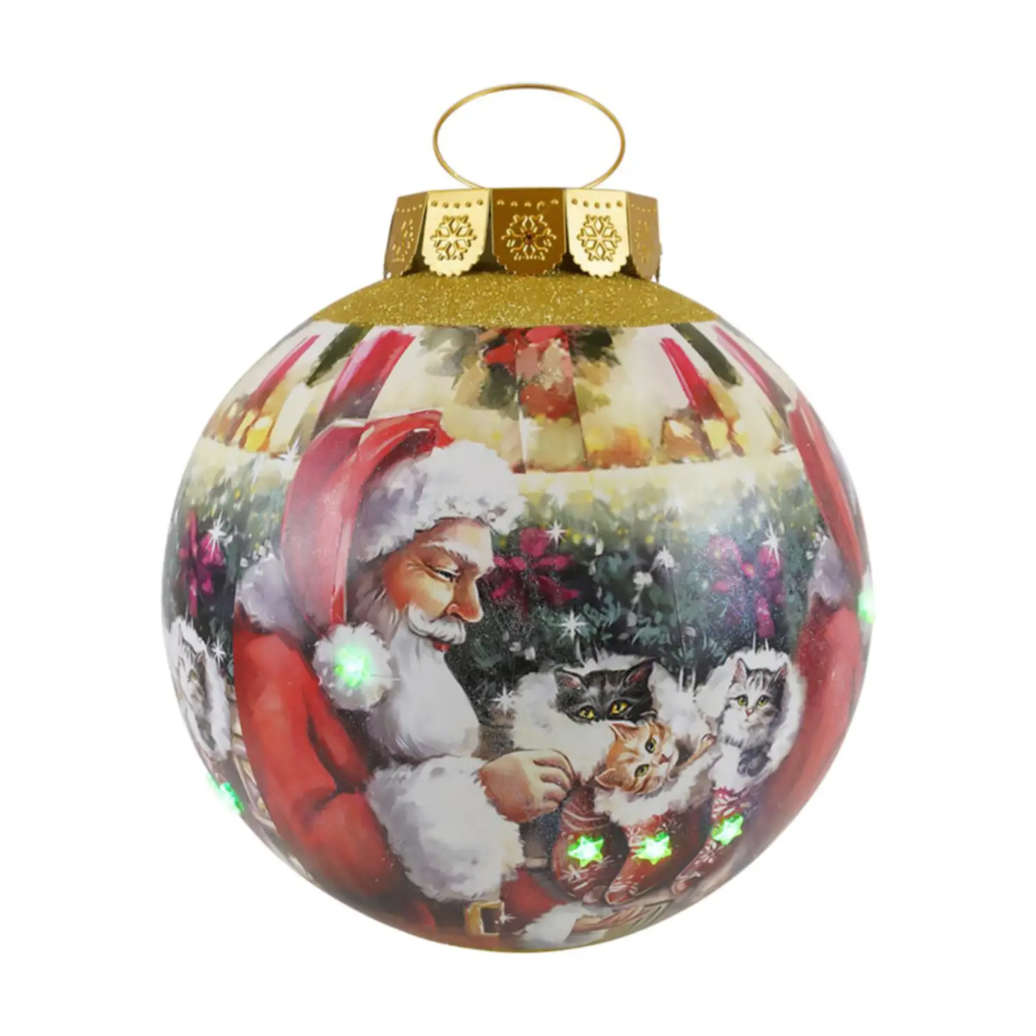 Grande Sfera Natalizia con Luci LED Oro: Tema Babbo Natale e Gattini - addobbi casa