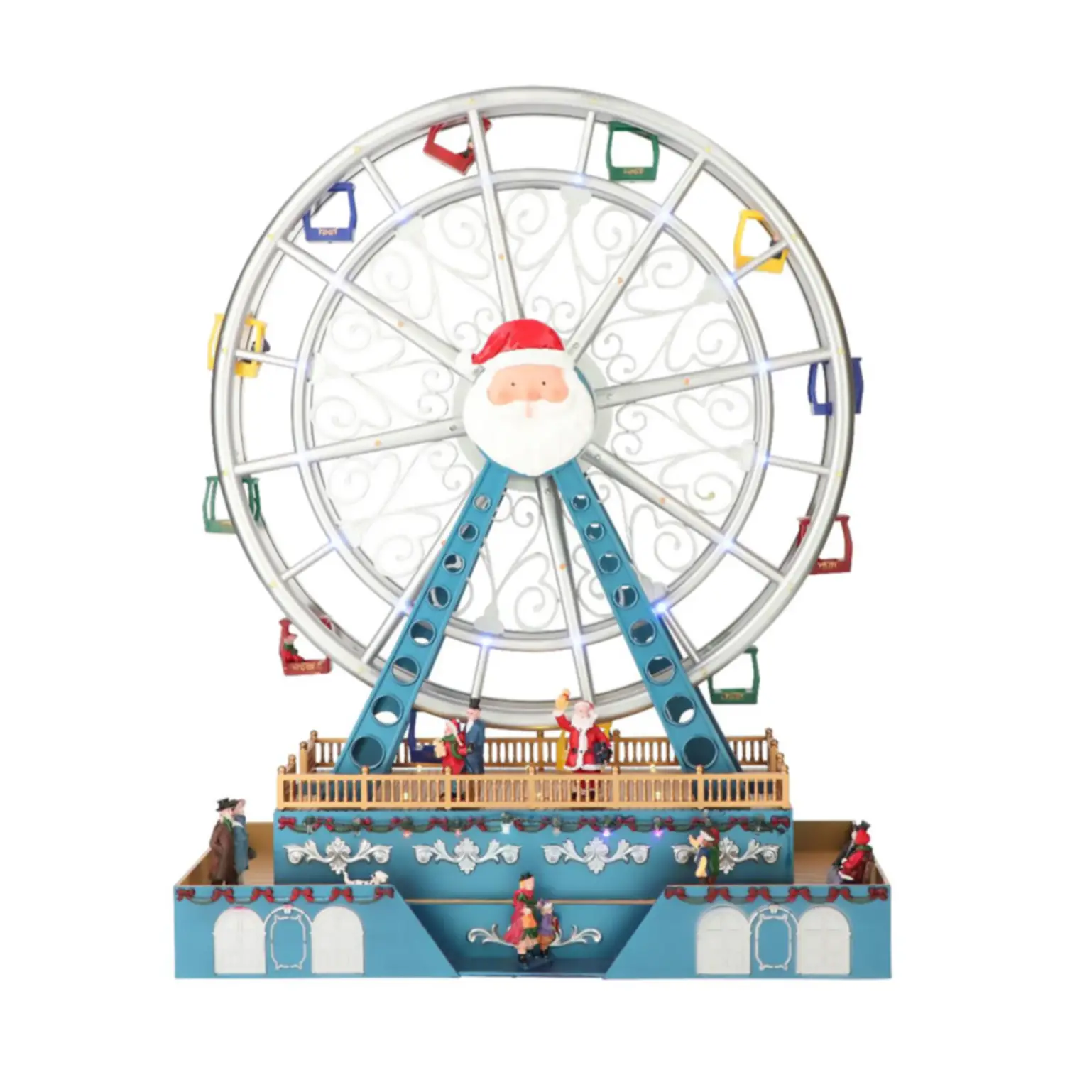Ruota Panoramica Animata Natalizia con Adattatore e LED, Blu Argento - scene e villaggi