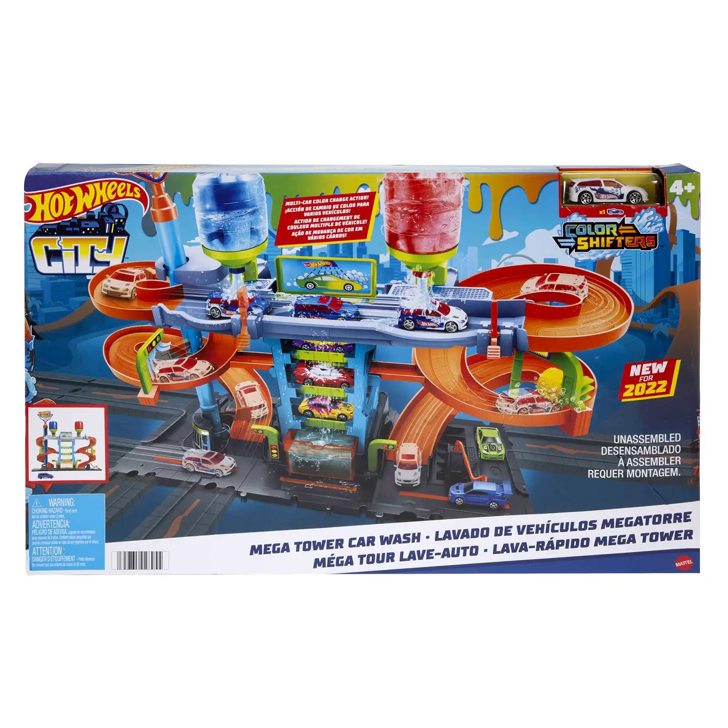 Hot Wheels City Mega Torre Autolavaggio con Macchinina Color Shifters - play set