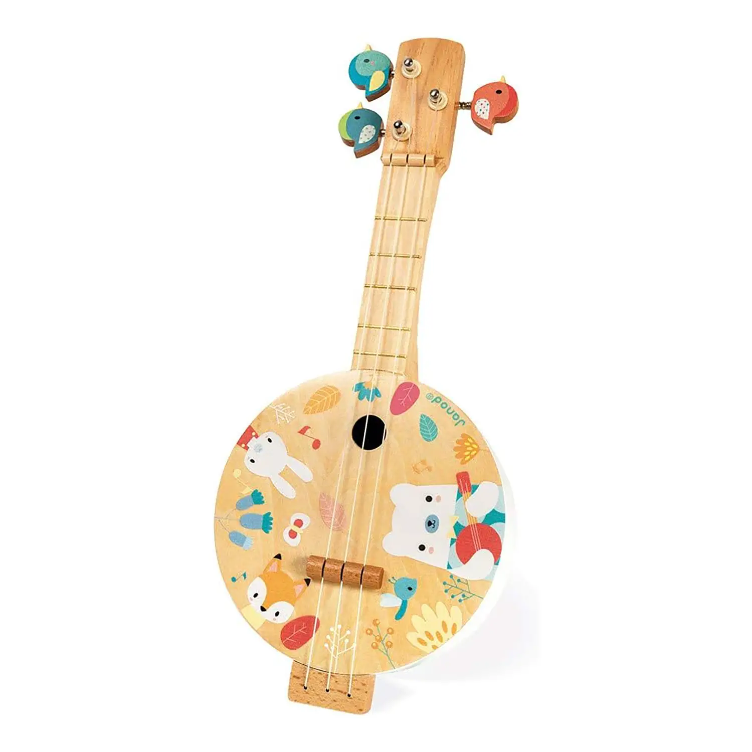 Janod - Banjo Pure in Legno con Illustrazioni, 3 Corde di Ricambio - Primi giochi