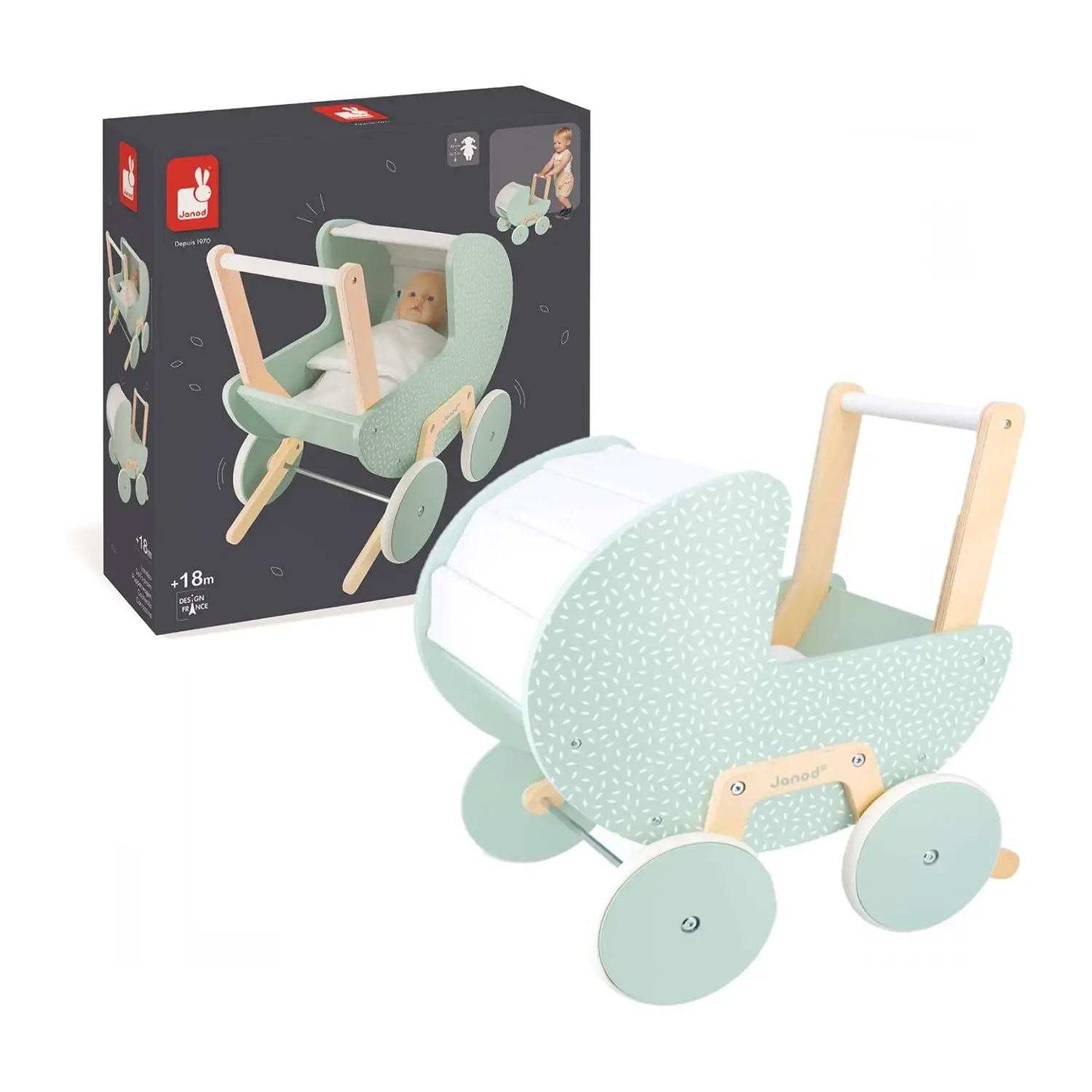 Janod - Carrozzina Zen in Legno con Cuscino e Copertina - Primi giochi