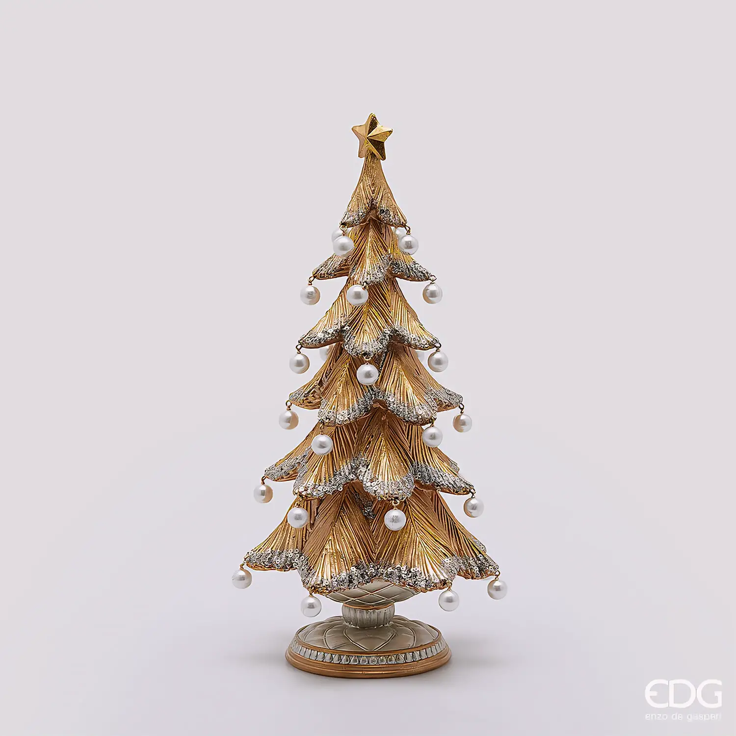 Alberello Natale Pino Poly con Perle H 36 Cm D 19 Cm Oro Argento - addobbi casa