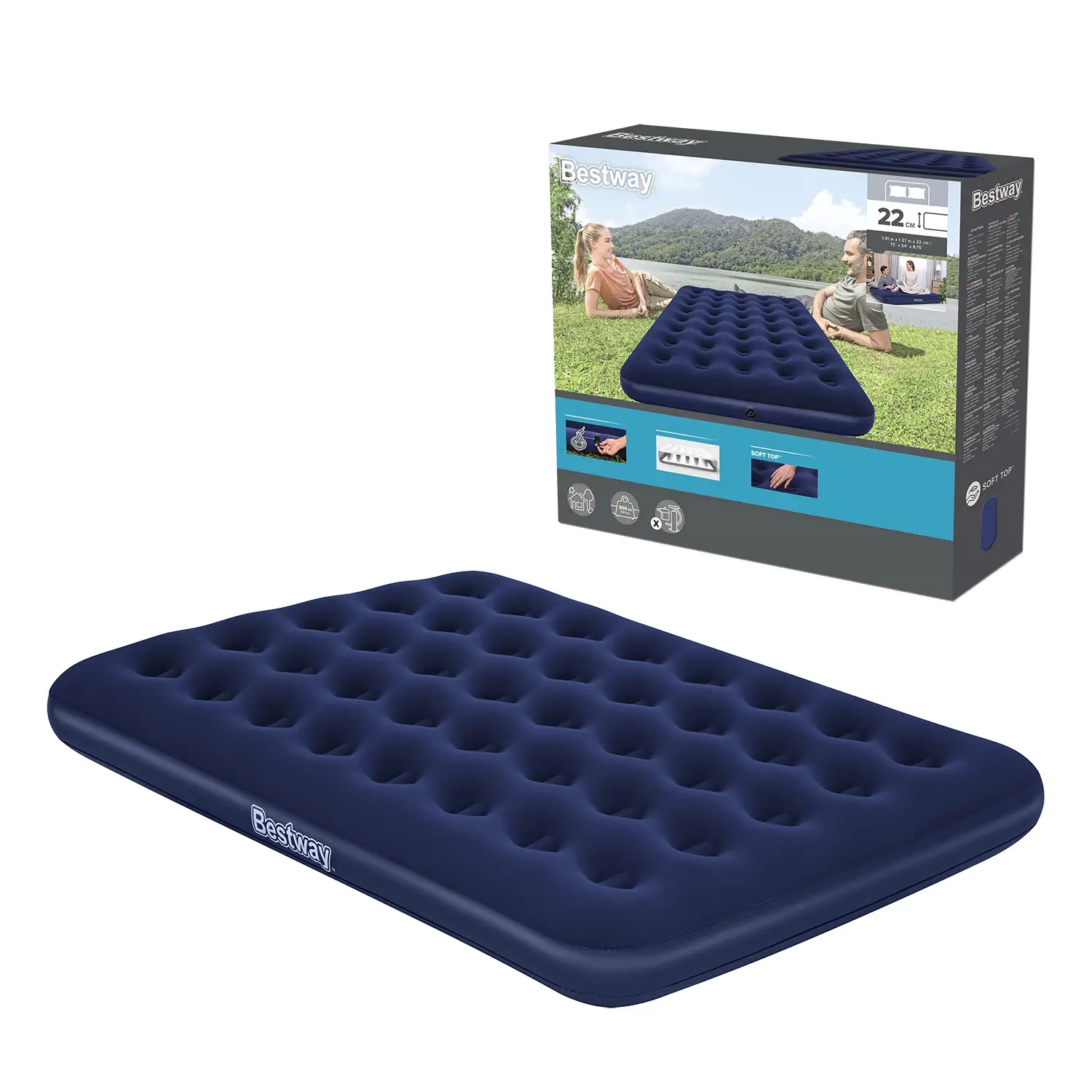 Airbed Pvc Blu Floccato Matrimoniale Cm. 191x137x22 - materassi gonfiabili