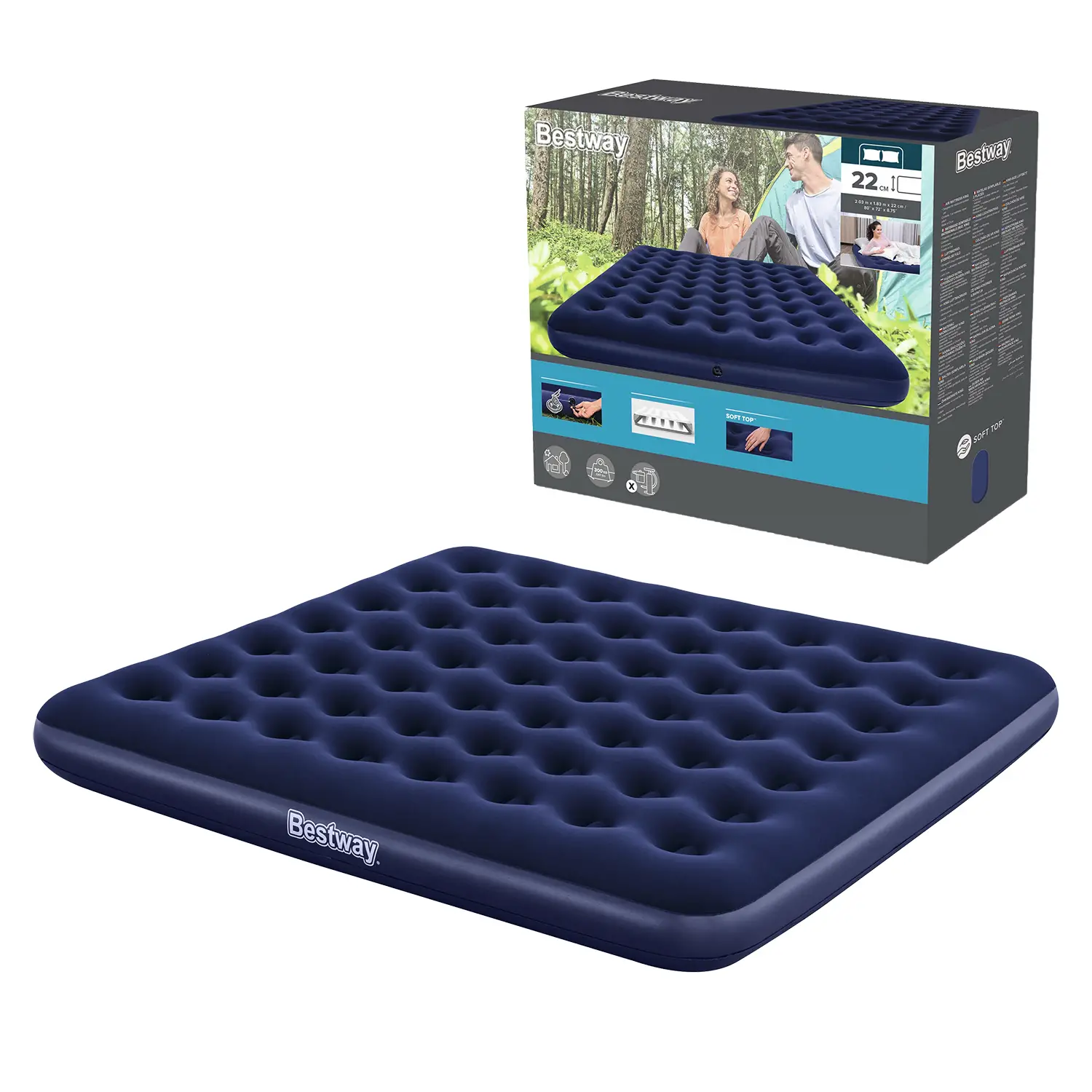 Airbed Pvc Blu Floccato Due Piazze E Mezzo Cm. 203x183x22 - materassi gonfiabili