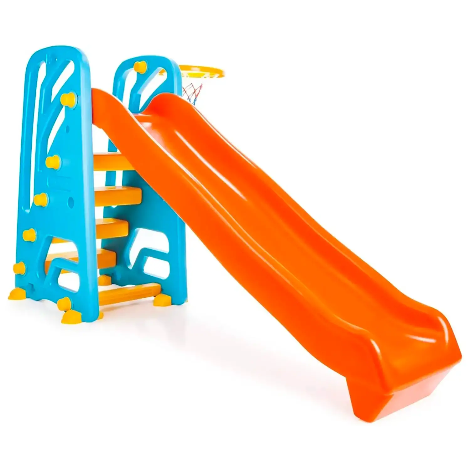 Scivolo ad Onda con Scala a 5 Gradini e Canestro per Basket, Palla Inclusa - Dondoli e Altalene