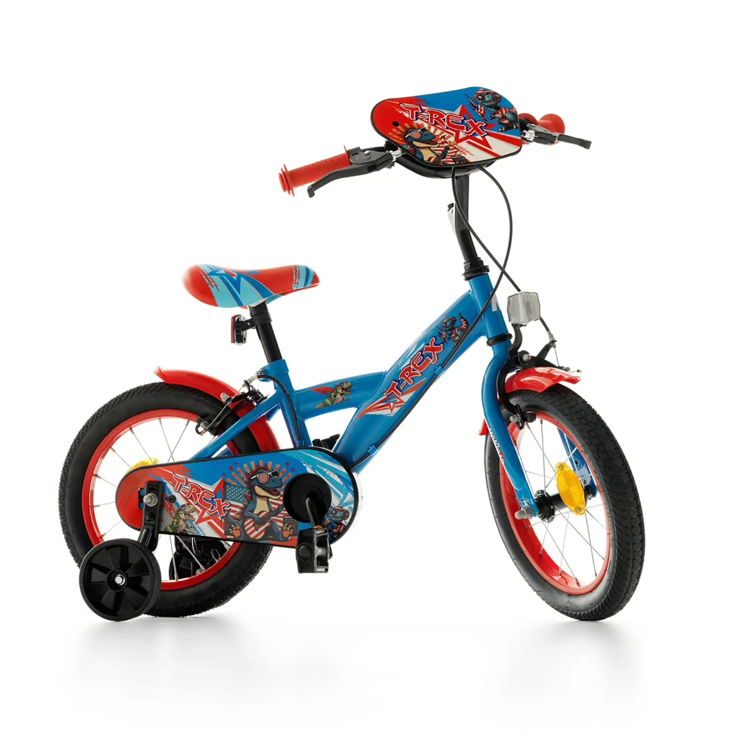 Bicicletta Bambino T-Rex Blu 14 Pollici Con Rotelline Stabilizzatrici - biciclette bambini
