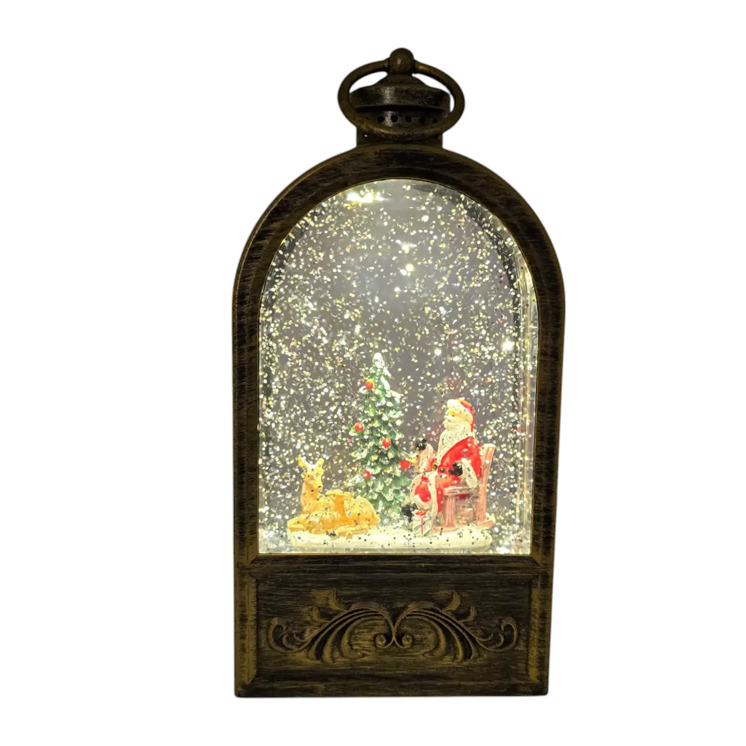 Lanterna Natalizia Glitter Marrone H24 cm LED con Musica - addobbi casa