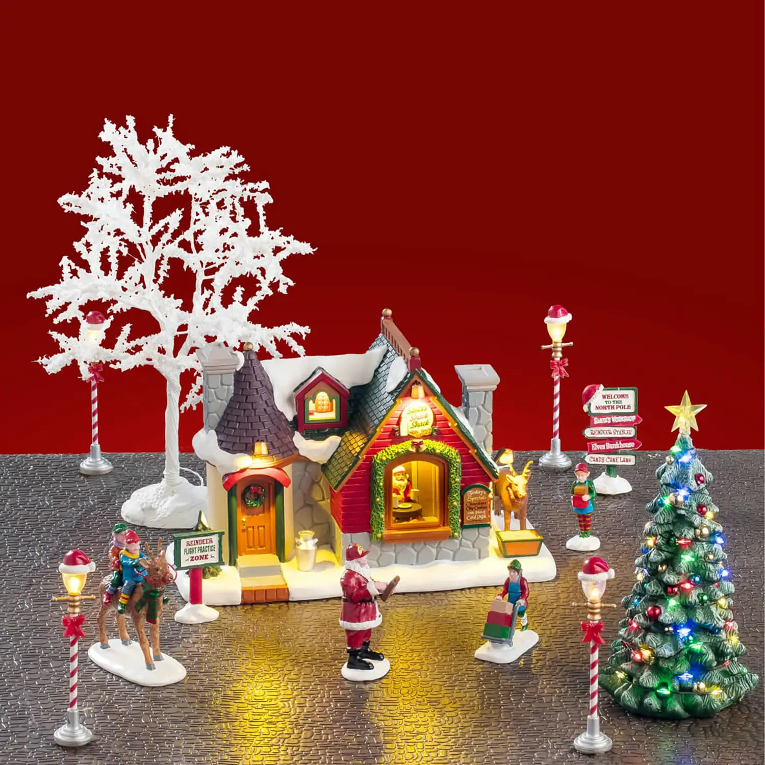Lemax Santa's Snack Shack Set con Elfi e Renne Volanti - scene e villaggi
