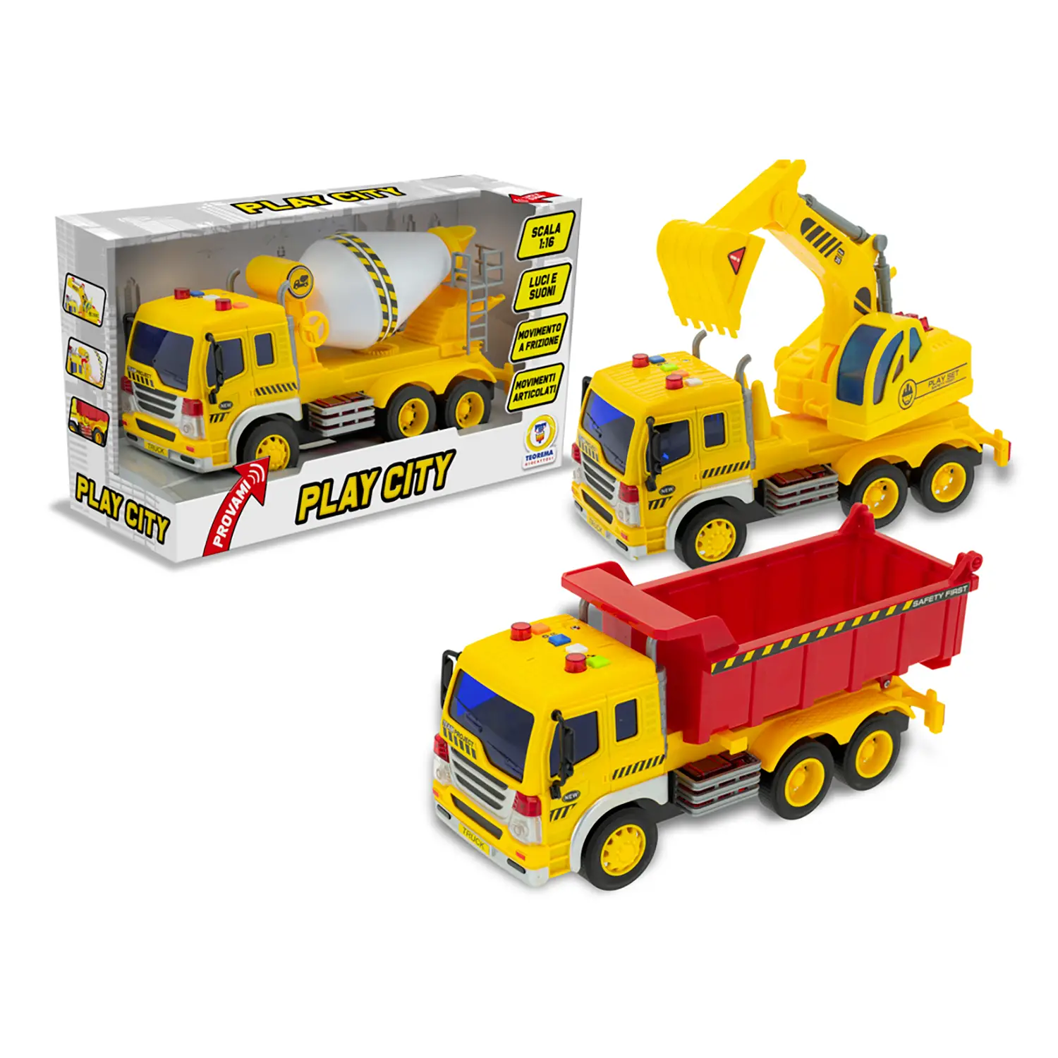 Play City - Camion da Cantiere 1:16 con Frizione Luci e Suoni Modelli Assortiti - modellini