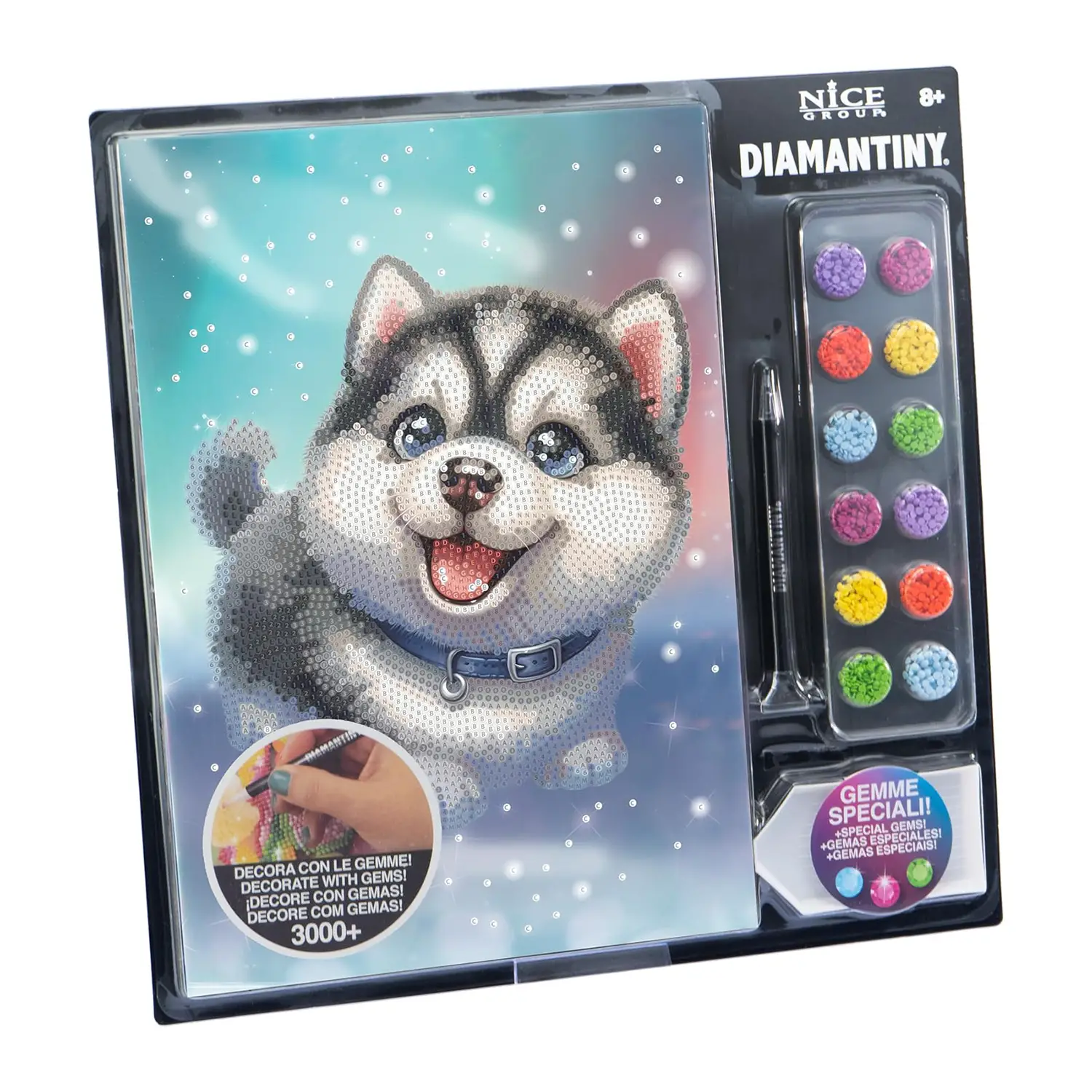Quadro Crystal Art Diamantiny Level Up Husky con 3000 Gemme - creatività