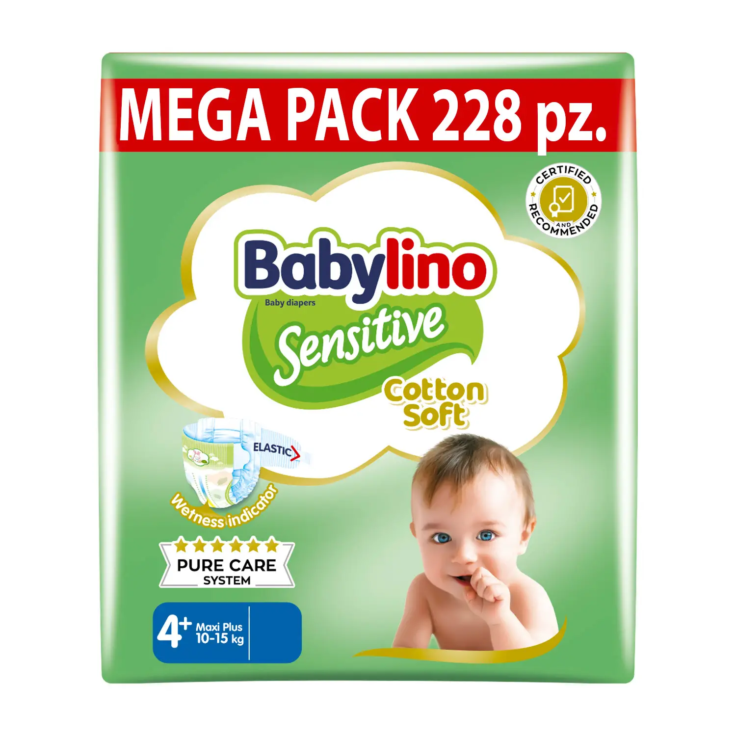 Babylino Sensitive Pannolini Taglia 4+, Maxi Plus (10-15kg), 76 Unità - pannolini e salviettine