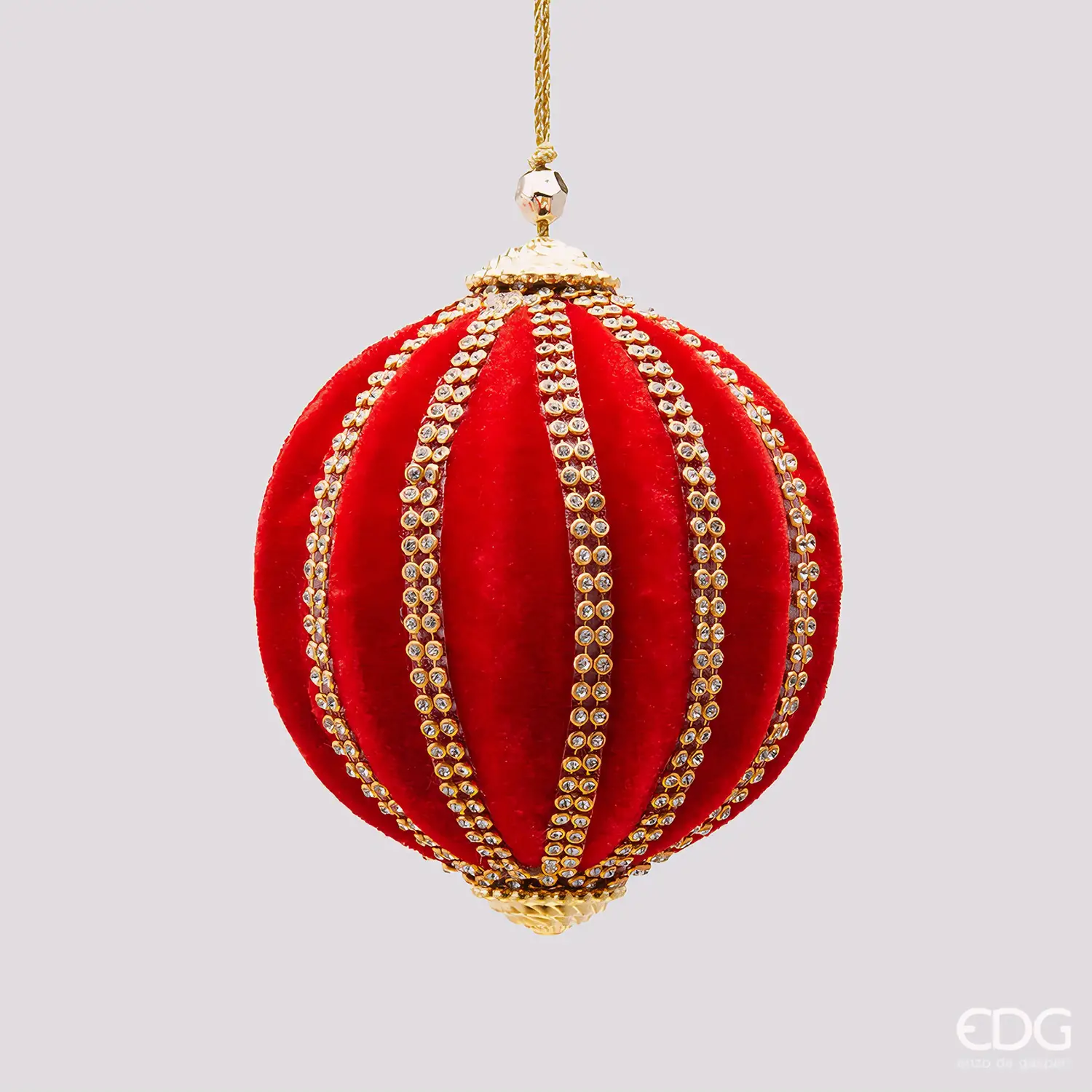 Palla Natalizia Velluto Rosso con Spicchi 10cm EDG Elegante - addobbi albero
