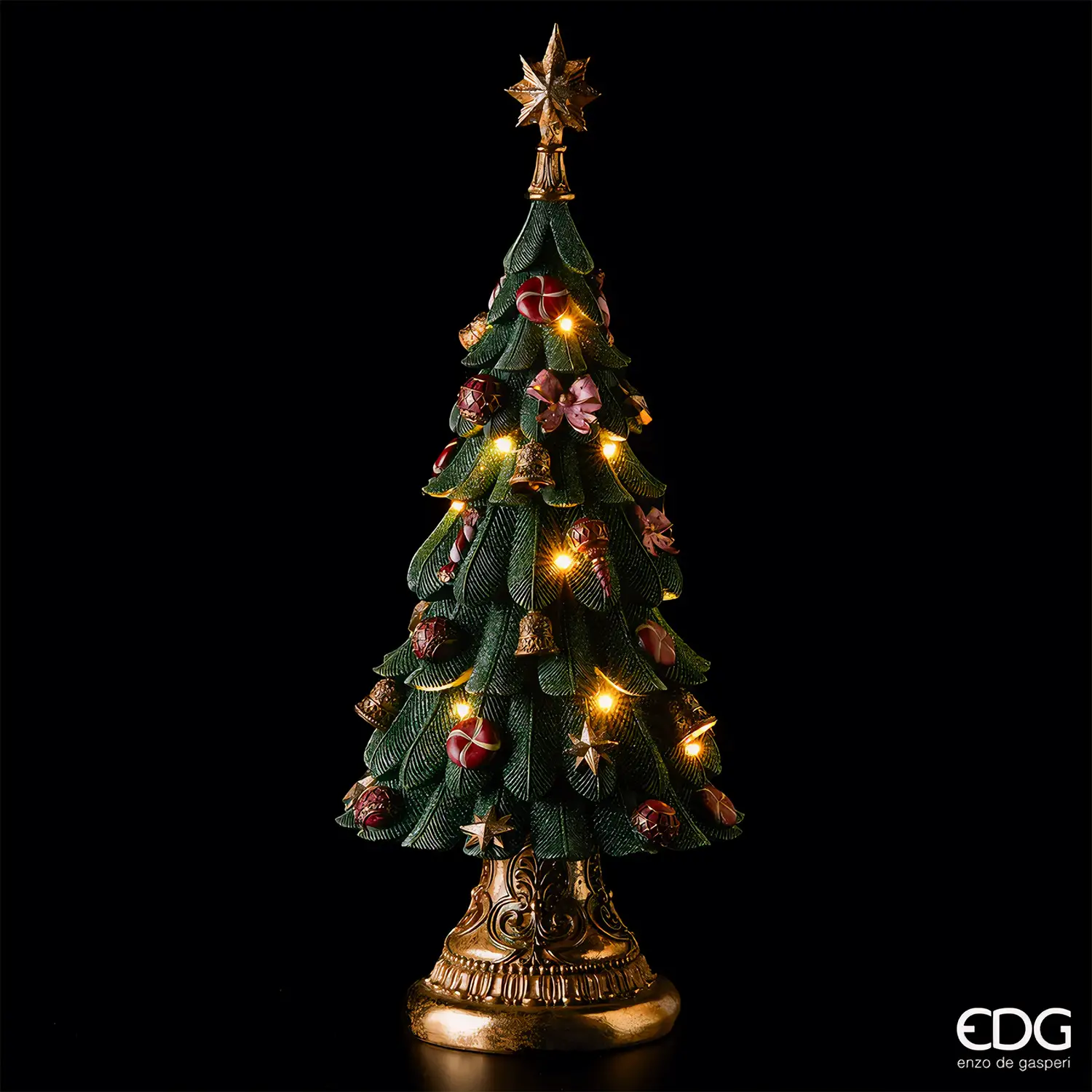 Albero di Natale Decorativo con Luci e Musica H60 Verde Oro - addobbi casa