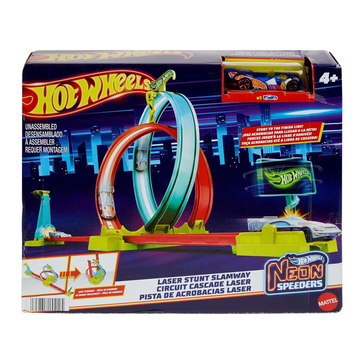 Hot Wheels Neon Speeders Laser Stunt Track Set con Auto Inclusa - Veicoli, garage e piste