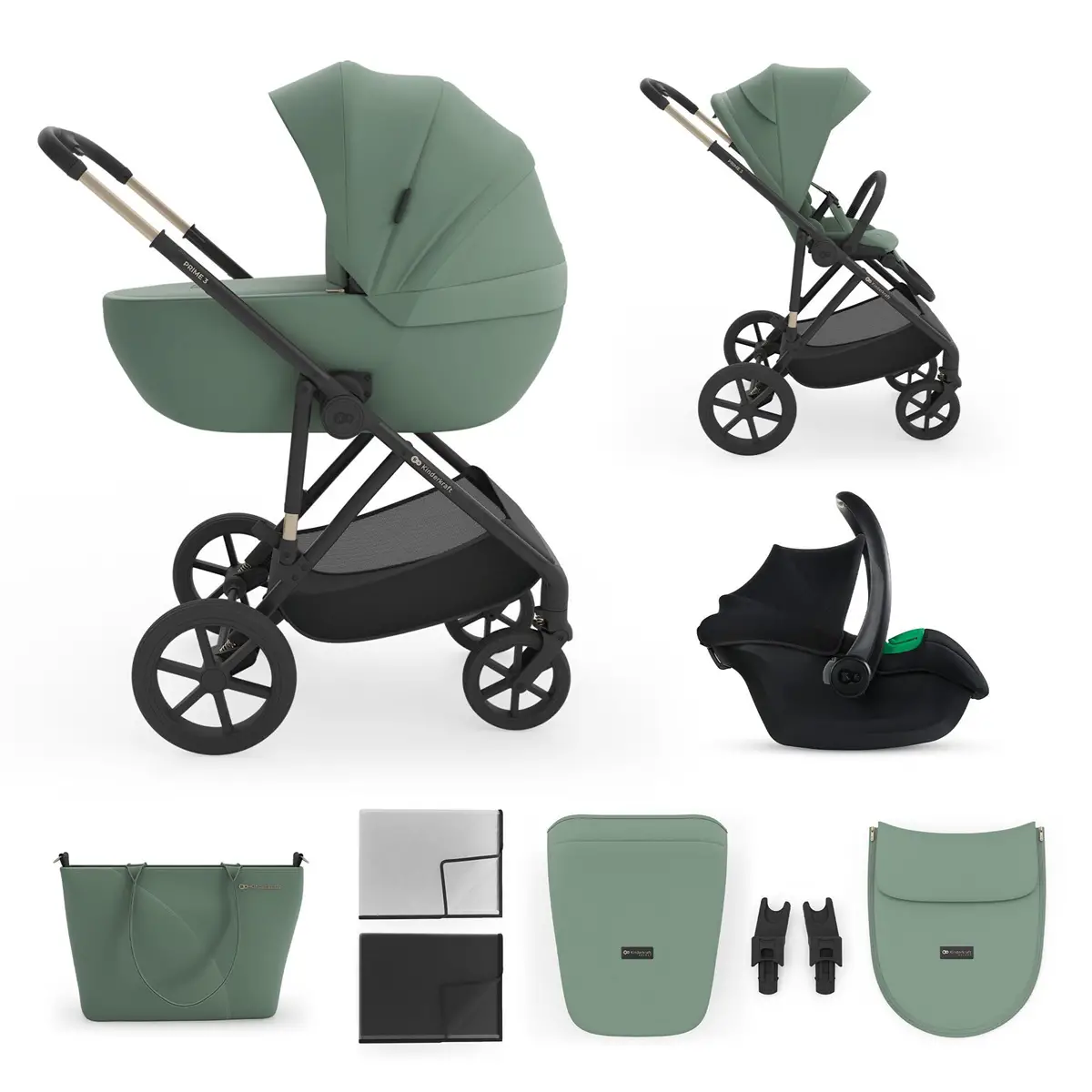 Trio Prime 3 Dark Green 3in1 Kinderkraft - trio e modulari