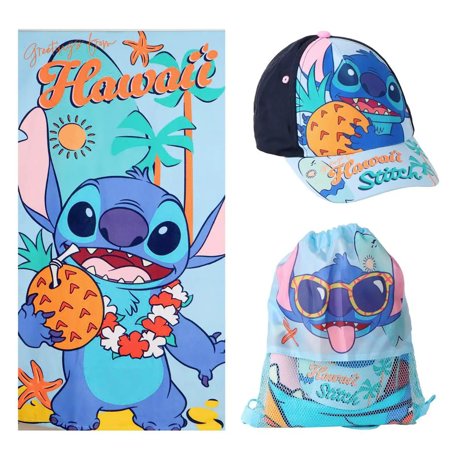 Stitch Set Estivo 3 Pezzi: Telo, Cappellino E Sacca - accessori stagionali