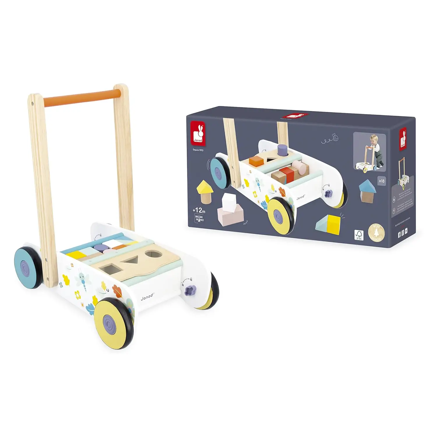 Janod - Carrellino Primi Passi Sensomotorio In Legno - Primi giochi