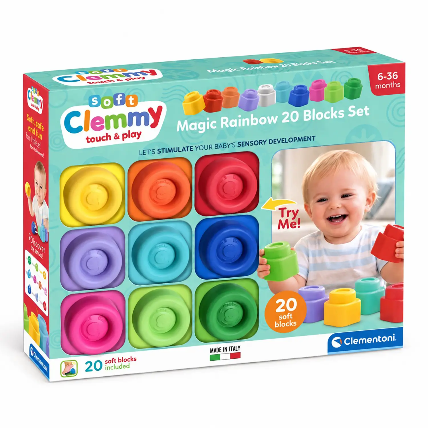 Costruzioni Soft Clemmy - Scatola 20 Mattoncini - Prime costruzioni soffici