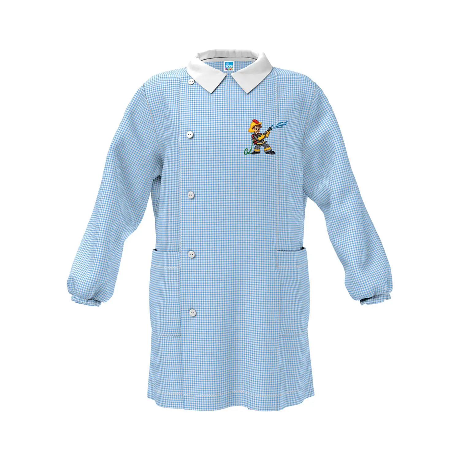 Grembiule Bambino Asilo Pompiere Quadrettato Azzurro 5 Anni - grembiuli scolastici
