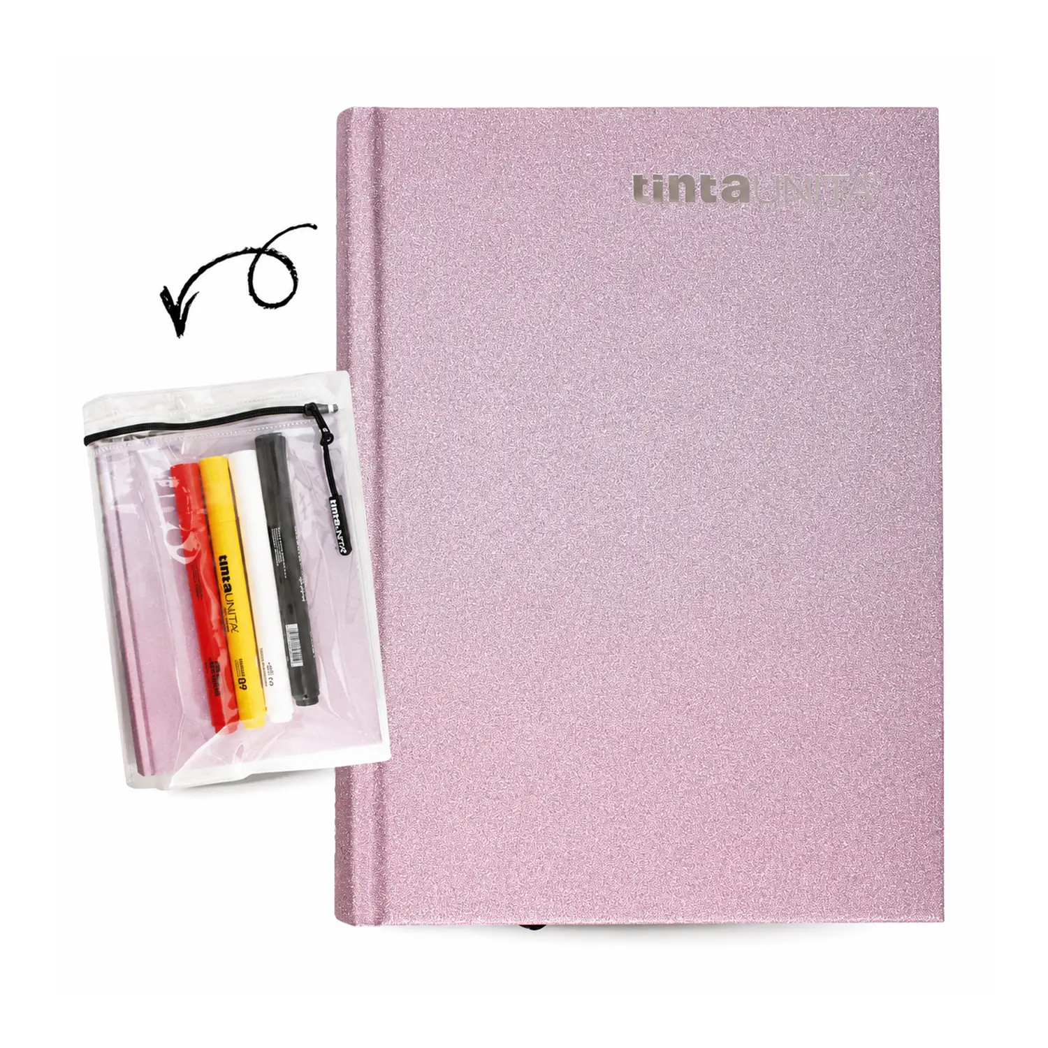 Tinta Unita Diario 16 Mesi Con Cover E Accessori Rosa Glitter - diari