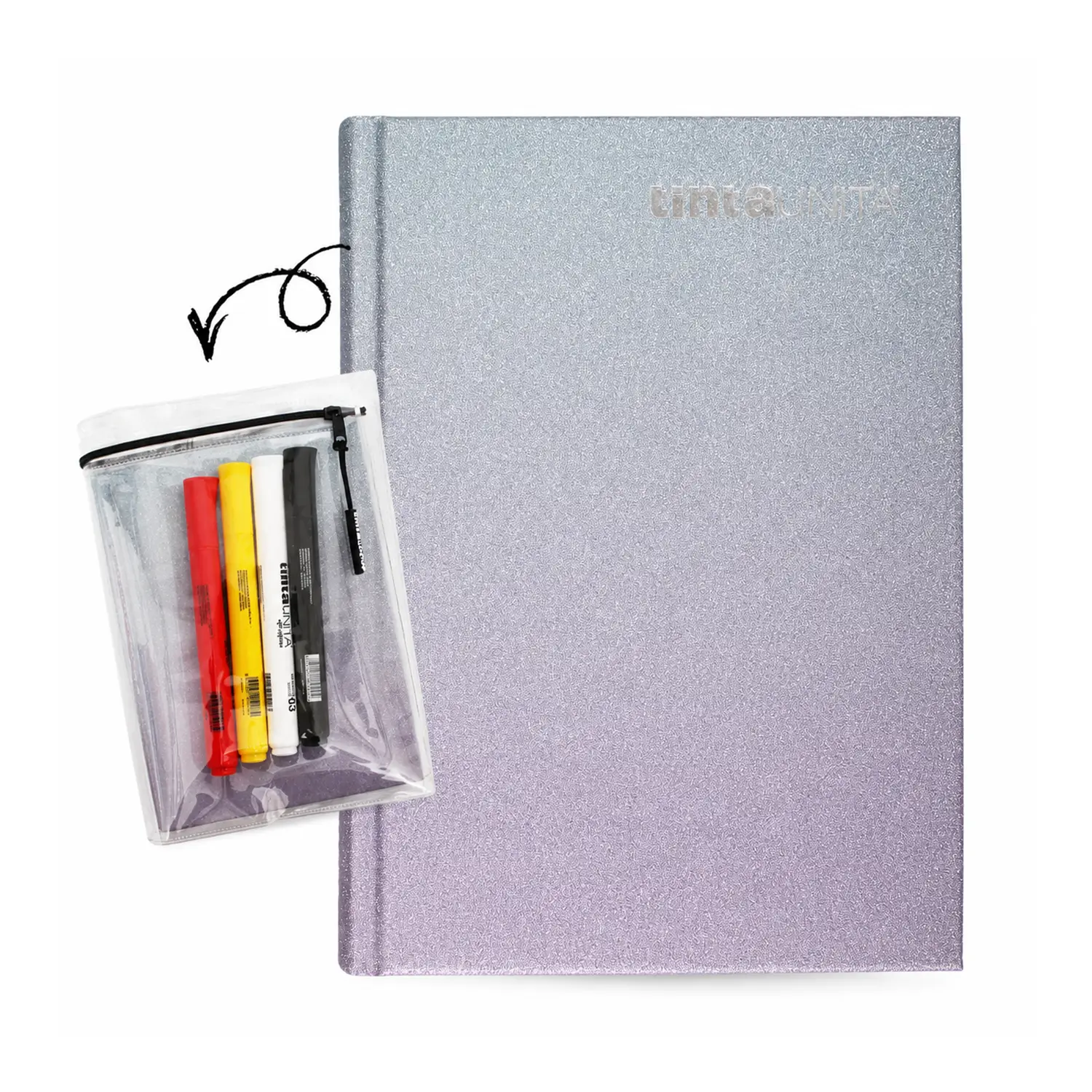 Tinta Unita Diario 16 Mesi Con Cover E Accessori Celeste/Viola Glitter - diari