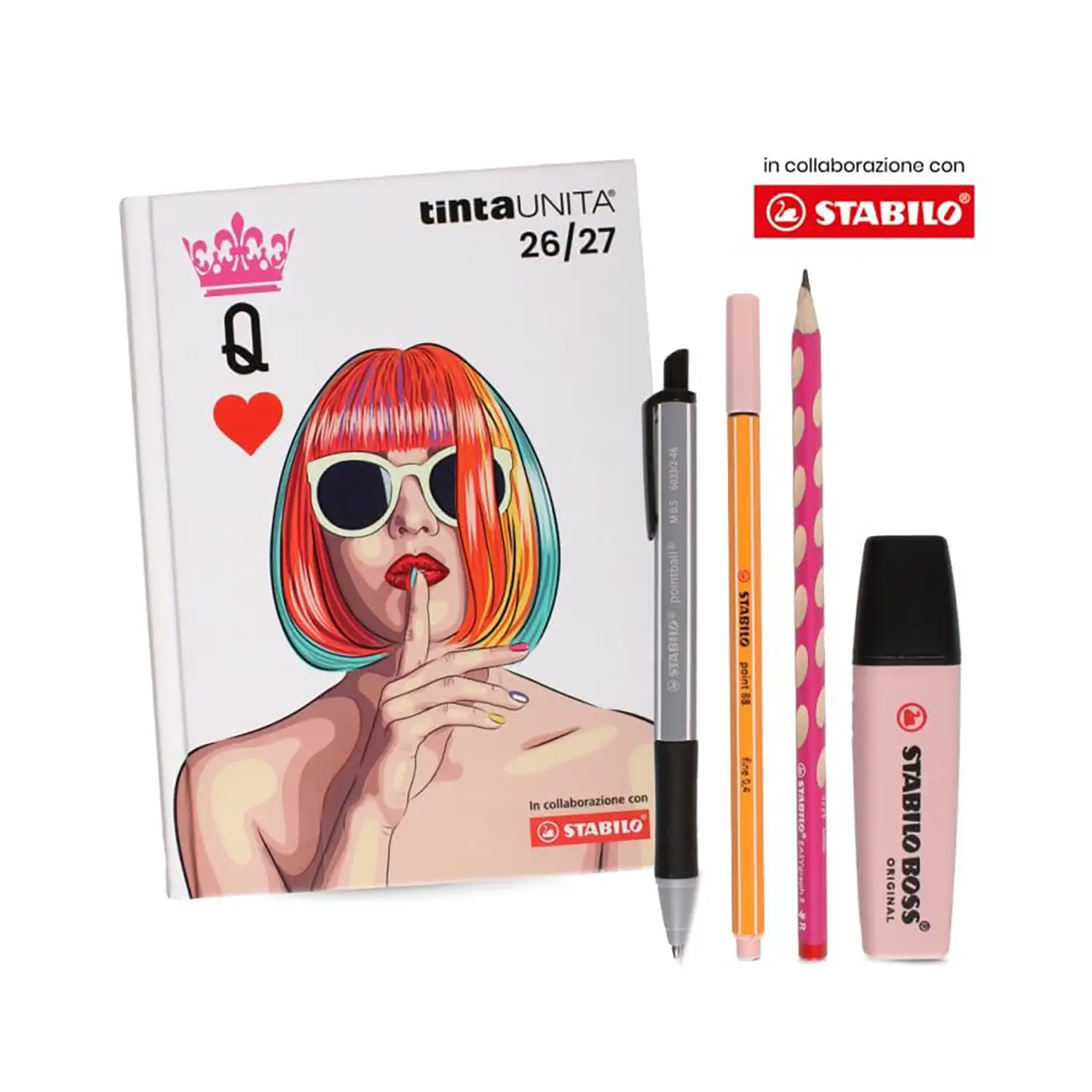 Tinta Unita Stabilo Diario 12 Mesi Con Bustina Accessori Queen - diari