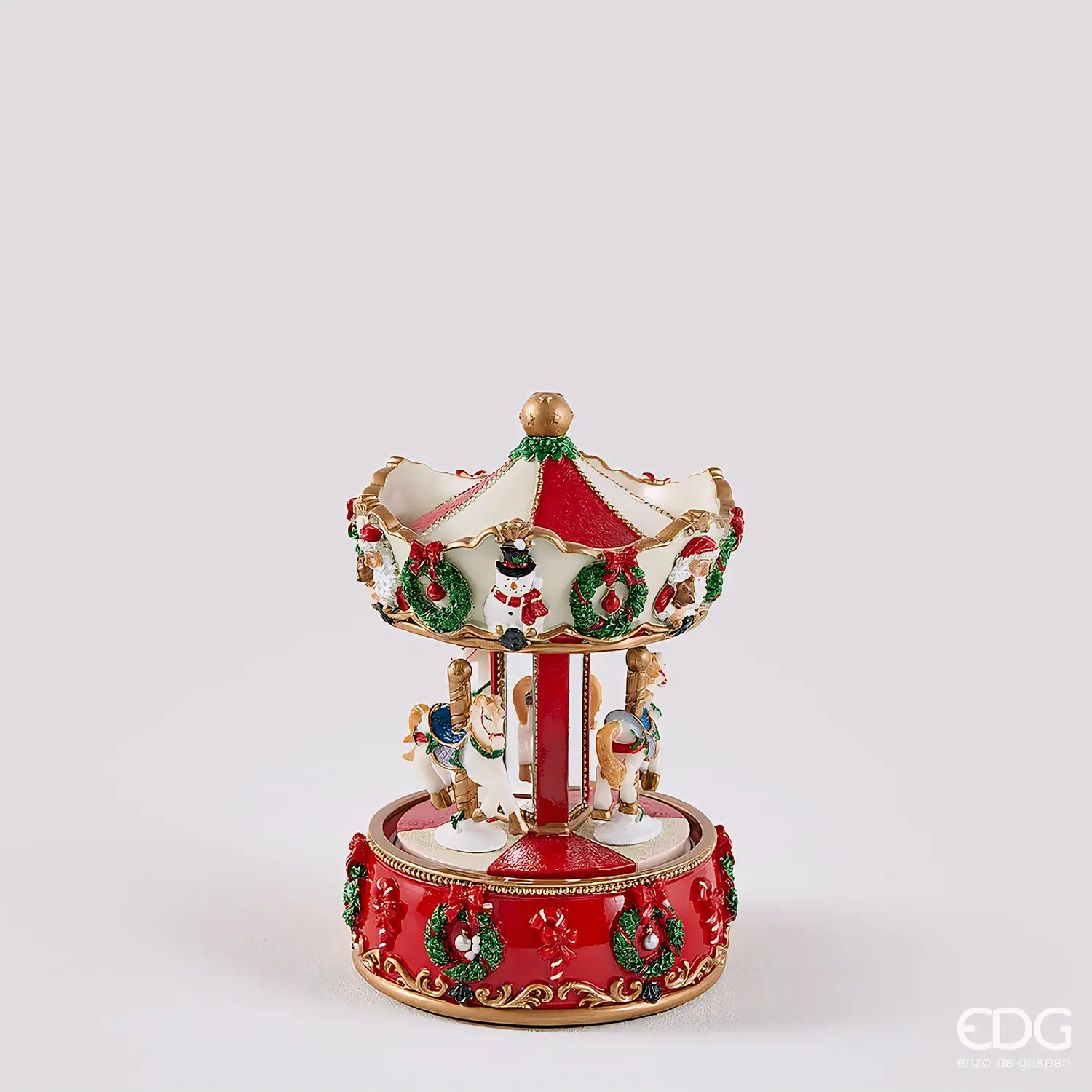 EDG Carillon Giostra Cavalli Natale H17 cm Bianco Rosso - addobbi casa
