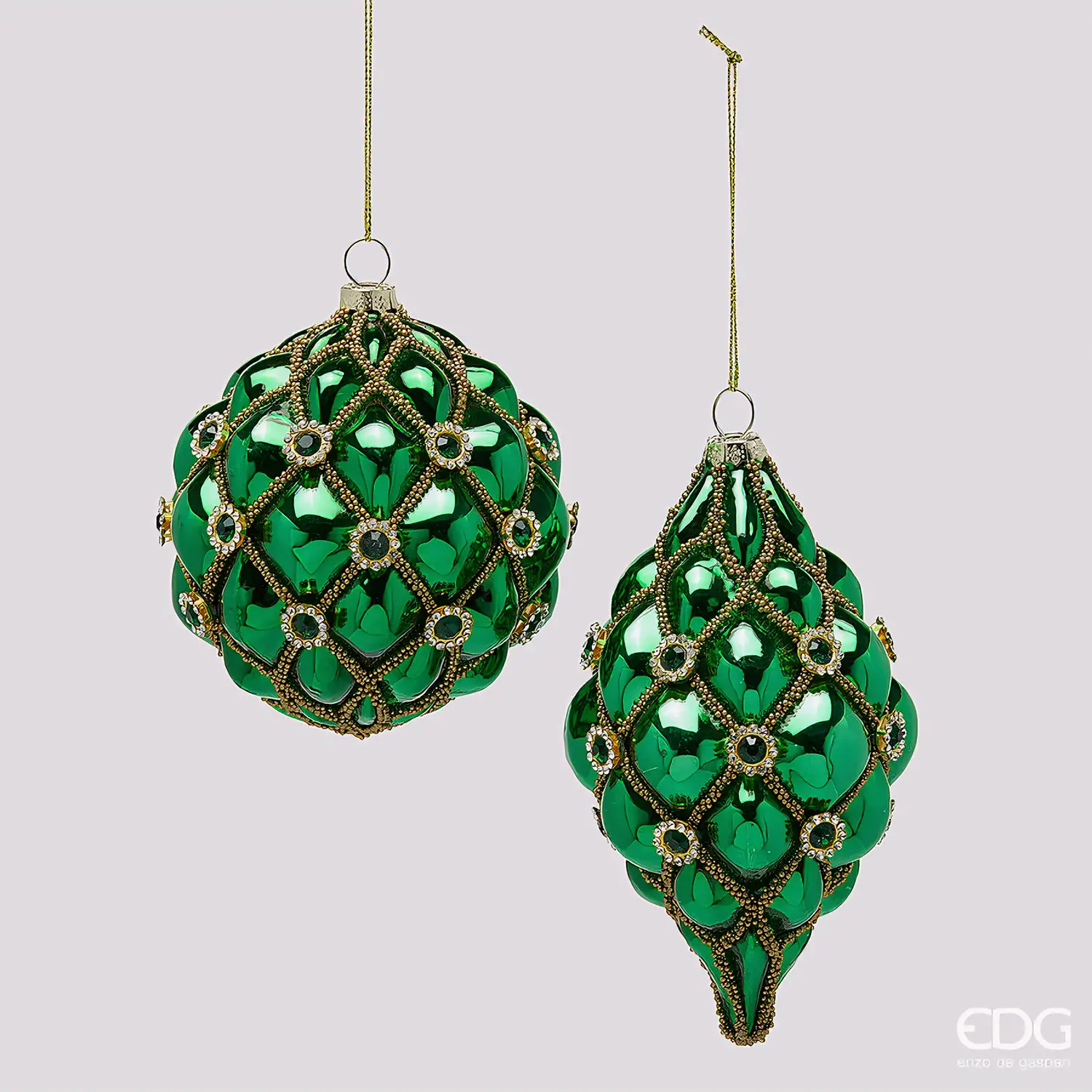 EDG Addobbo Palla Fuso Capitonné Verde D10 cm - addobbi albero