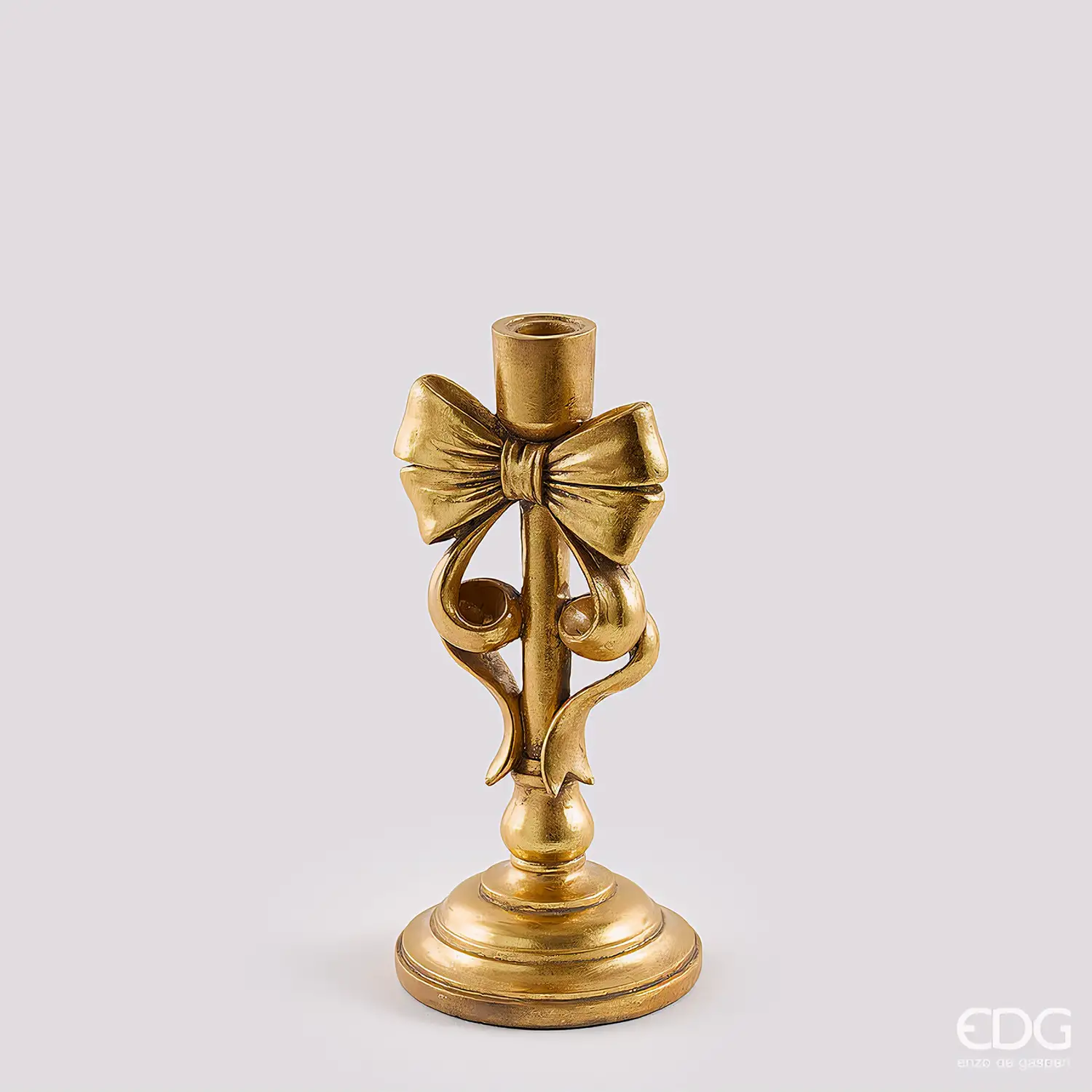 Portacandela con Fiocco EDG Oro in Poliresina H 24 cm - addobbi casa