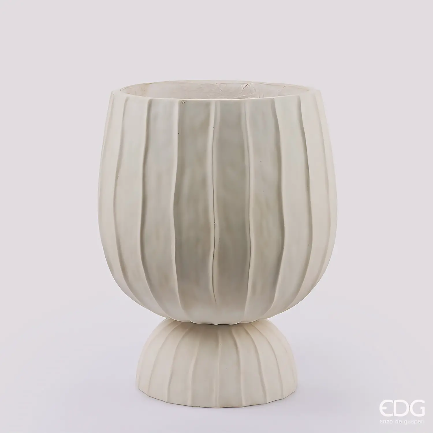 EDG Vaso Righe Bombato con Piede Bianco H45 D35 cm - addobbi casa