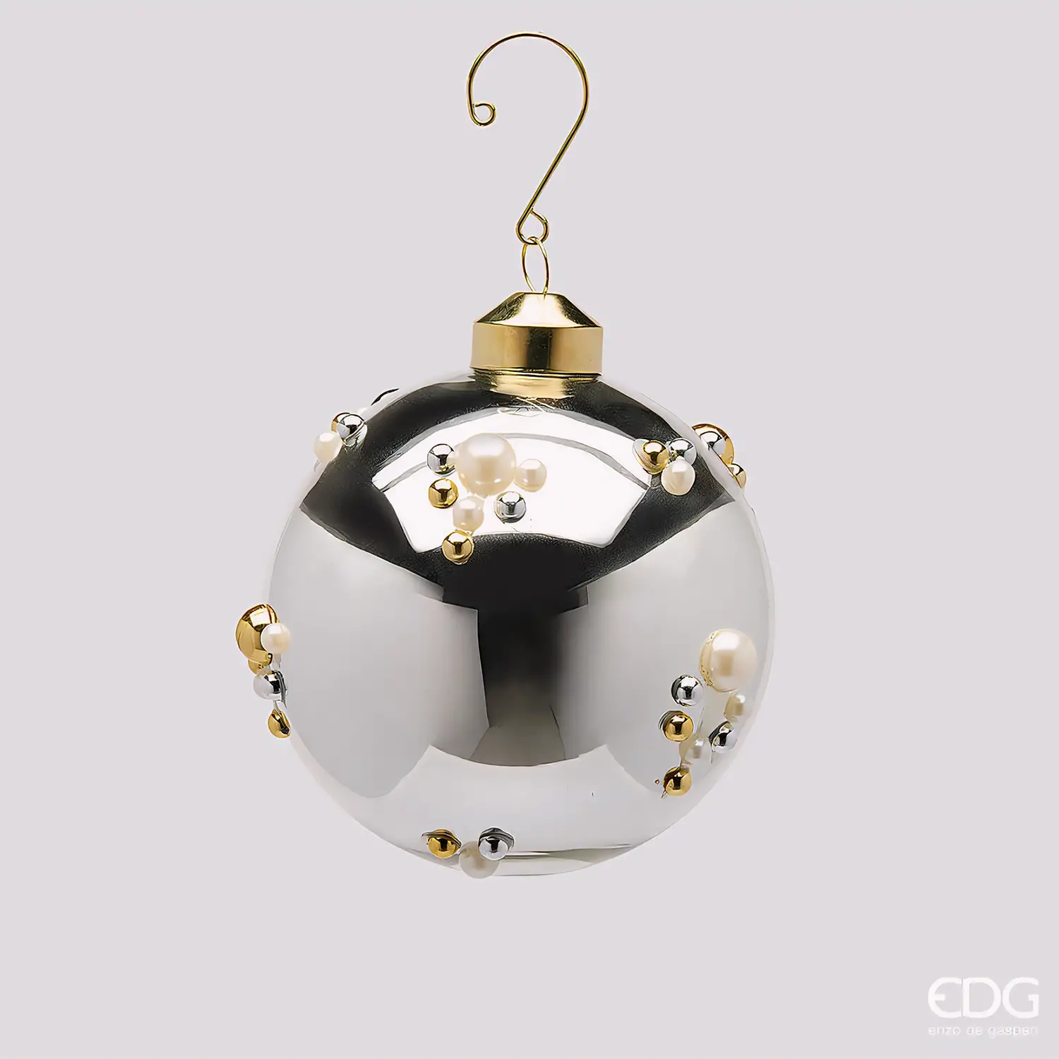 EDG Palla Bolle Argento D10 cm con Perle Natale - addobbi albero
