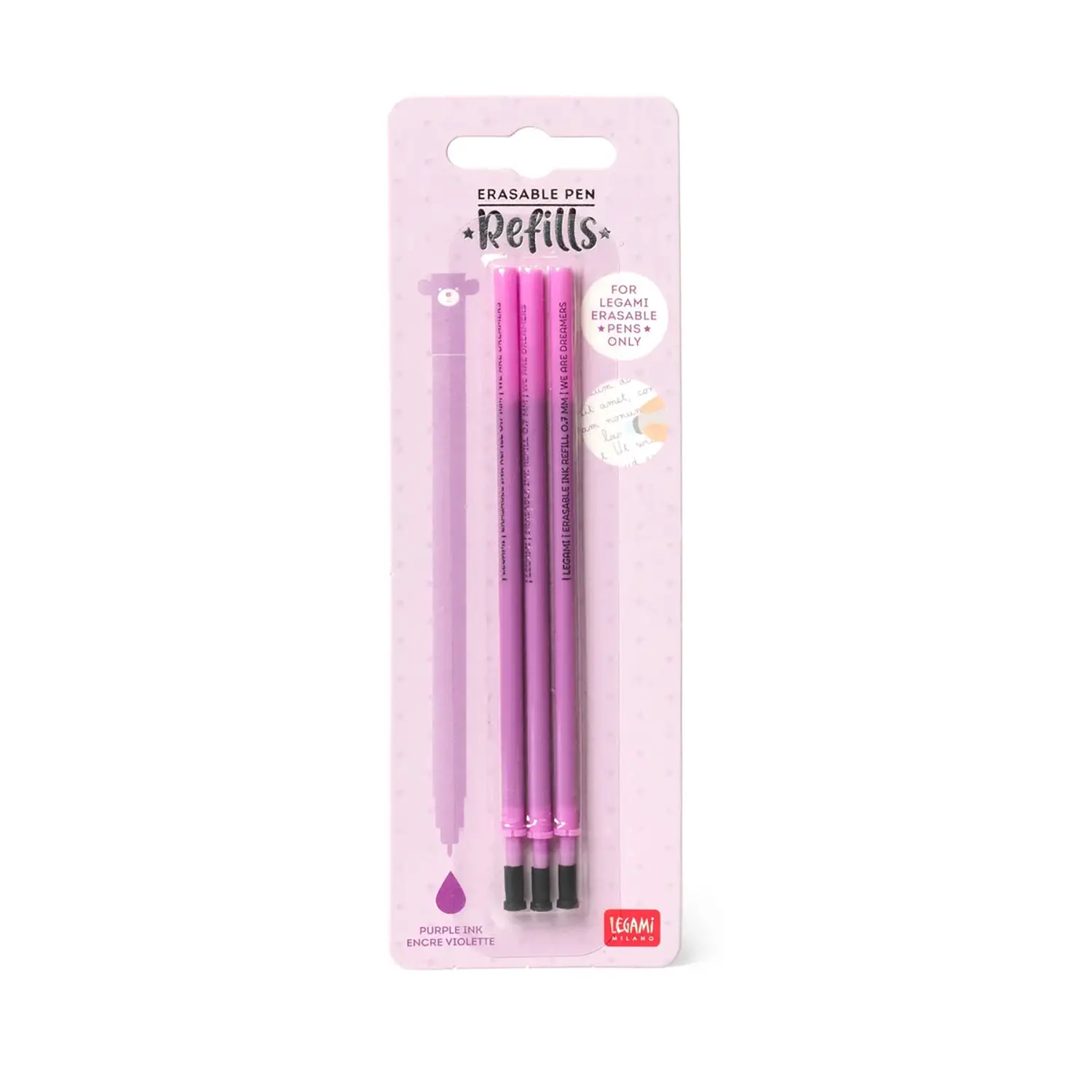 Legami - Refill per Penna Gel Cancellabile Viola, Set 3 Pezzi - legami