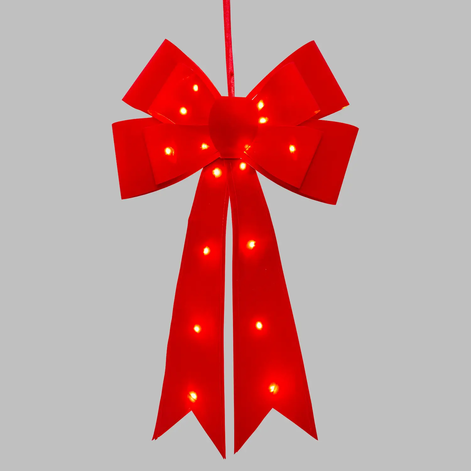 Fiocco Natalizio Rosso Velvet Bow con 24 MicroLED Bianco Caldo 60 cm - addobbi casa