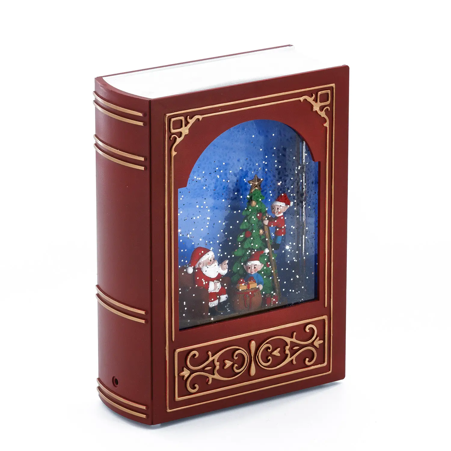 Libro Natalizio Bordeaux e Oro con Glitter LED Bianco Caldo e Musica - addobbi casa